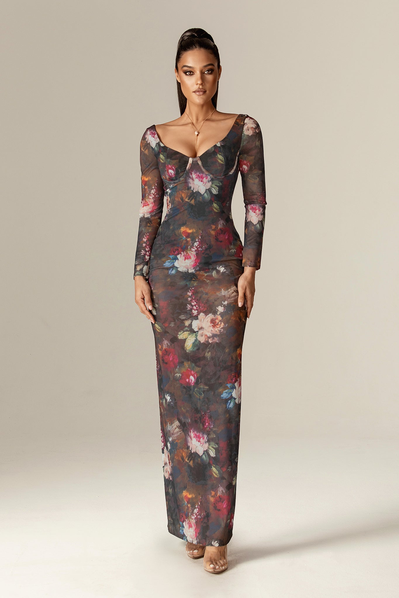 Atoya Floral Symphony Mesh Maxi Dress (Floral Symphony)