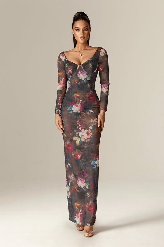 Atoya Floral Symphony Mesh Maxi Dress (Floral Symphony)