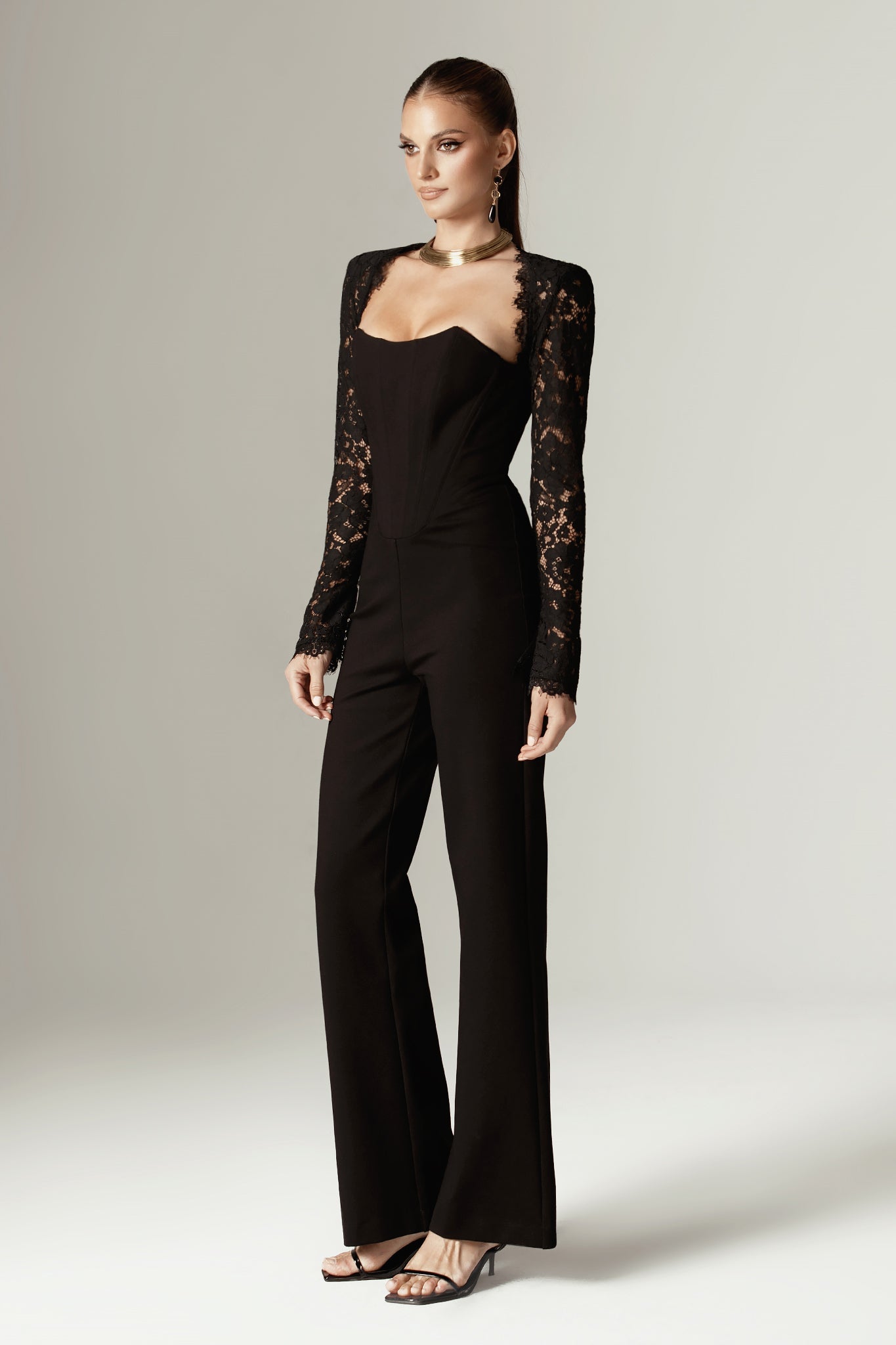 Marisol Guipure Lace Corset Jumpsuit (Black)