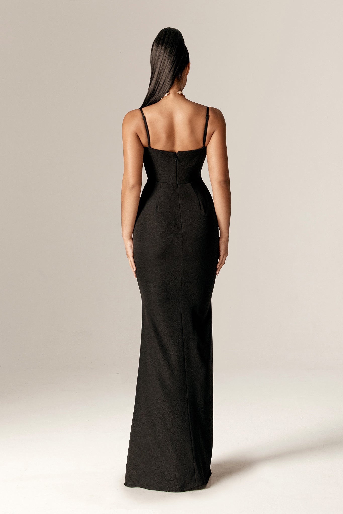 Paulyne Slit Neckline Corset Maxi Gown (Black)