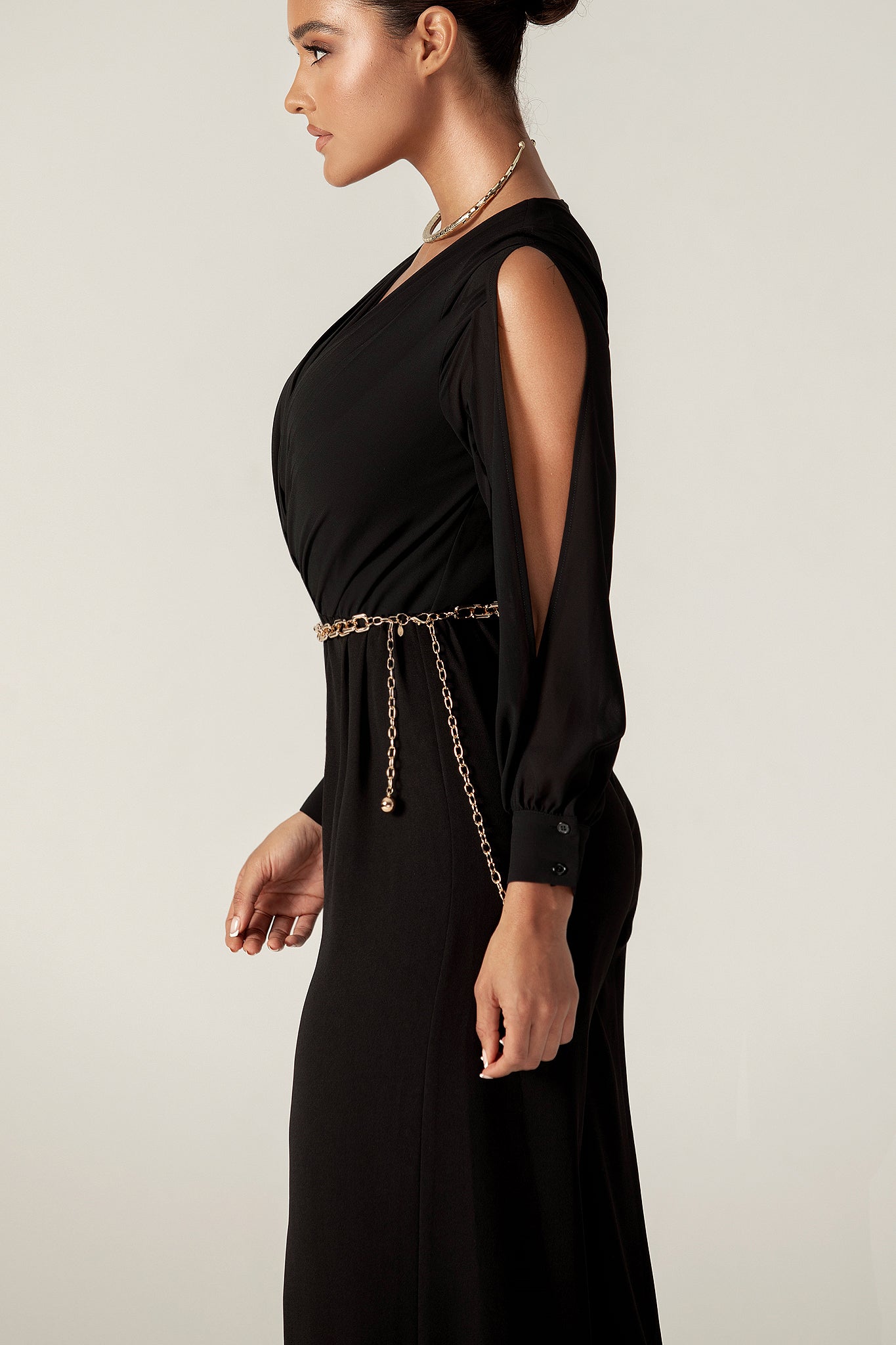 Serah Crepe Slit Sleeves Jumpsuit (Black)
