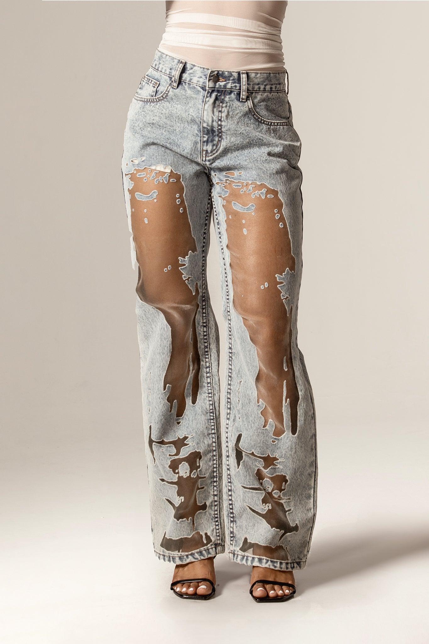Tula Sheer Panel Wide-Leg Jeans (Antique Wash)