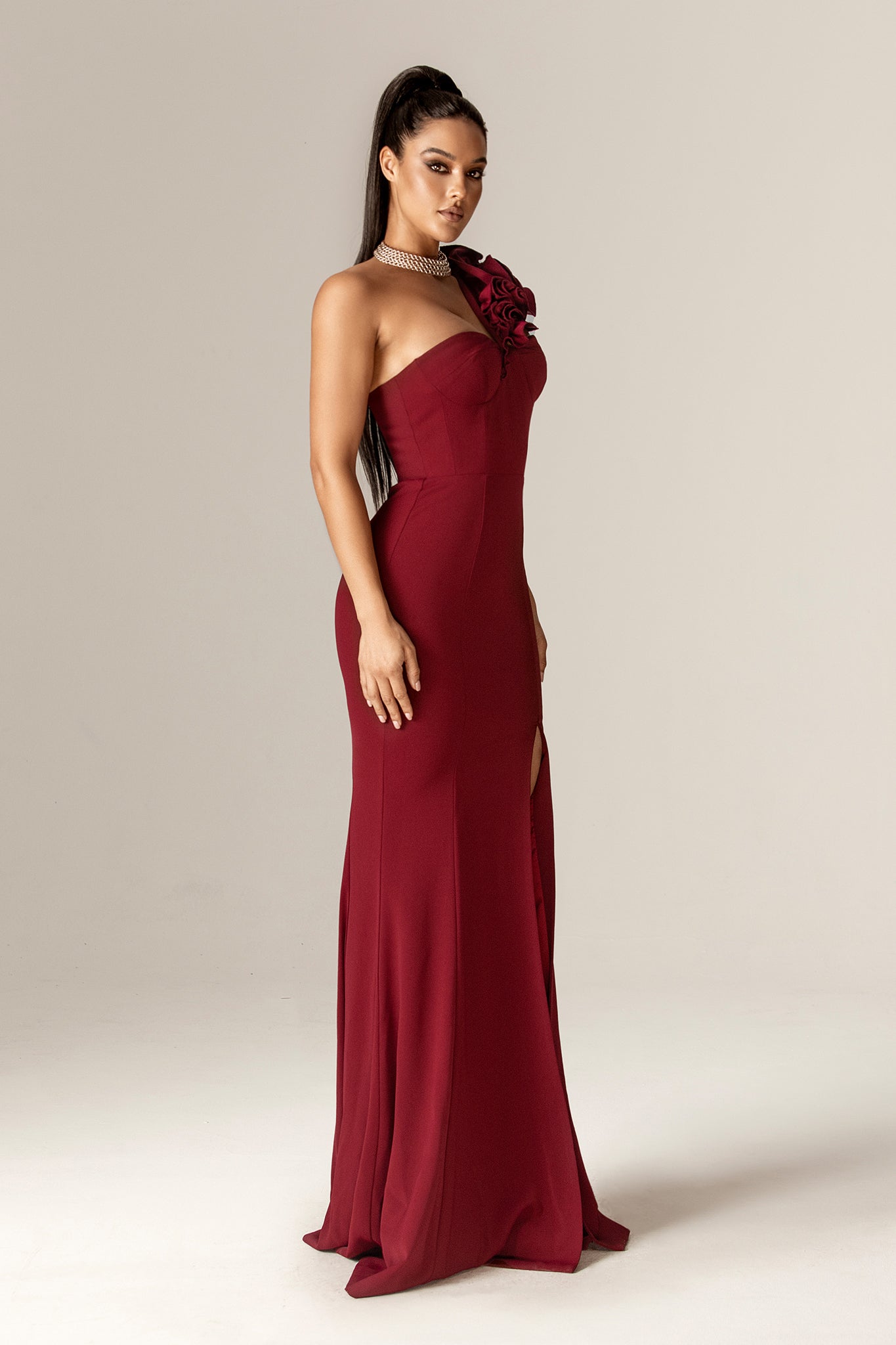 Avery 3D Flowers Corset Maxi Gown (Maroon)