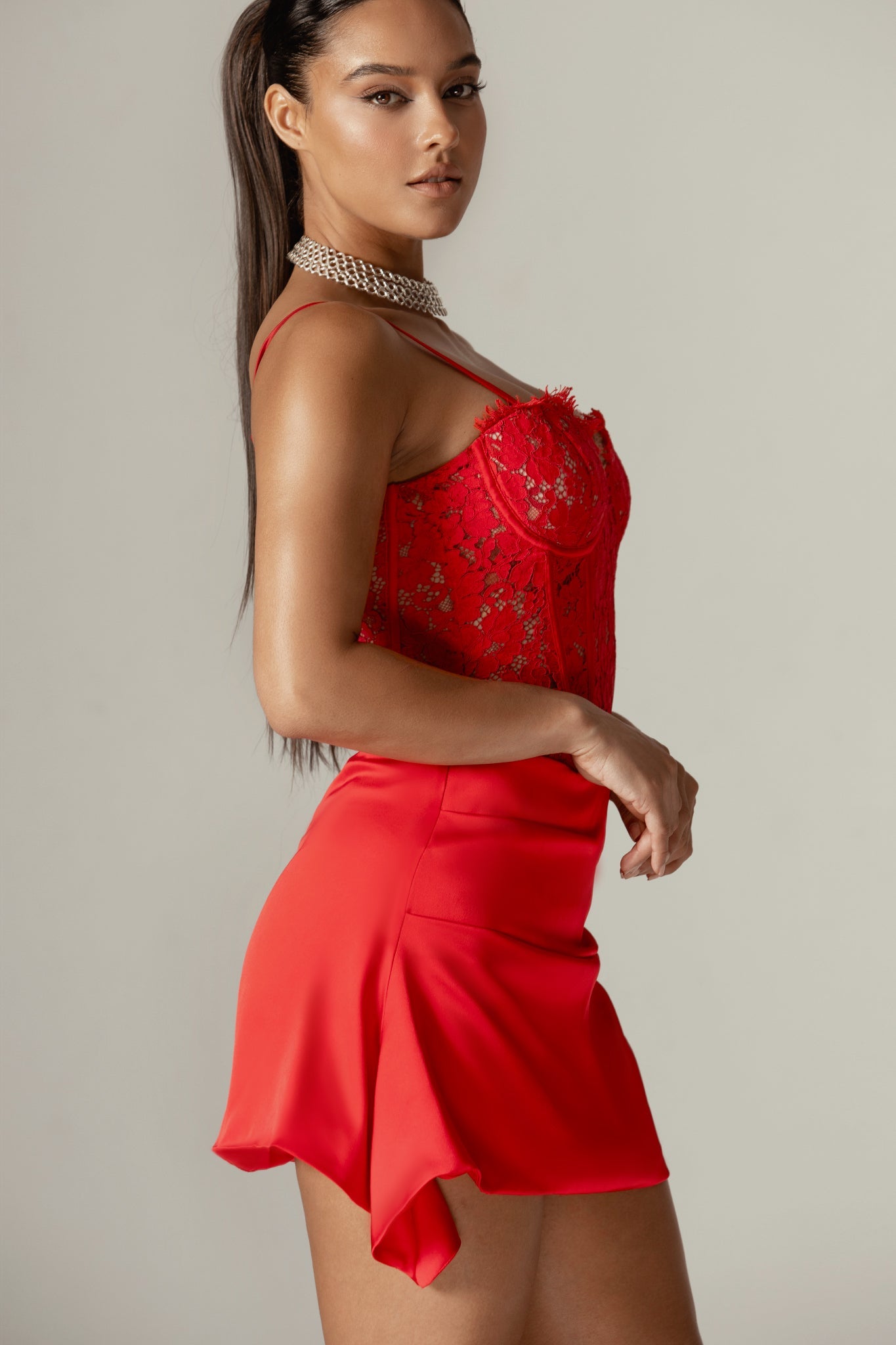 Colleen Lace Corset Mini Dress (Red)