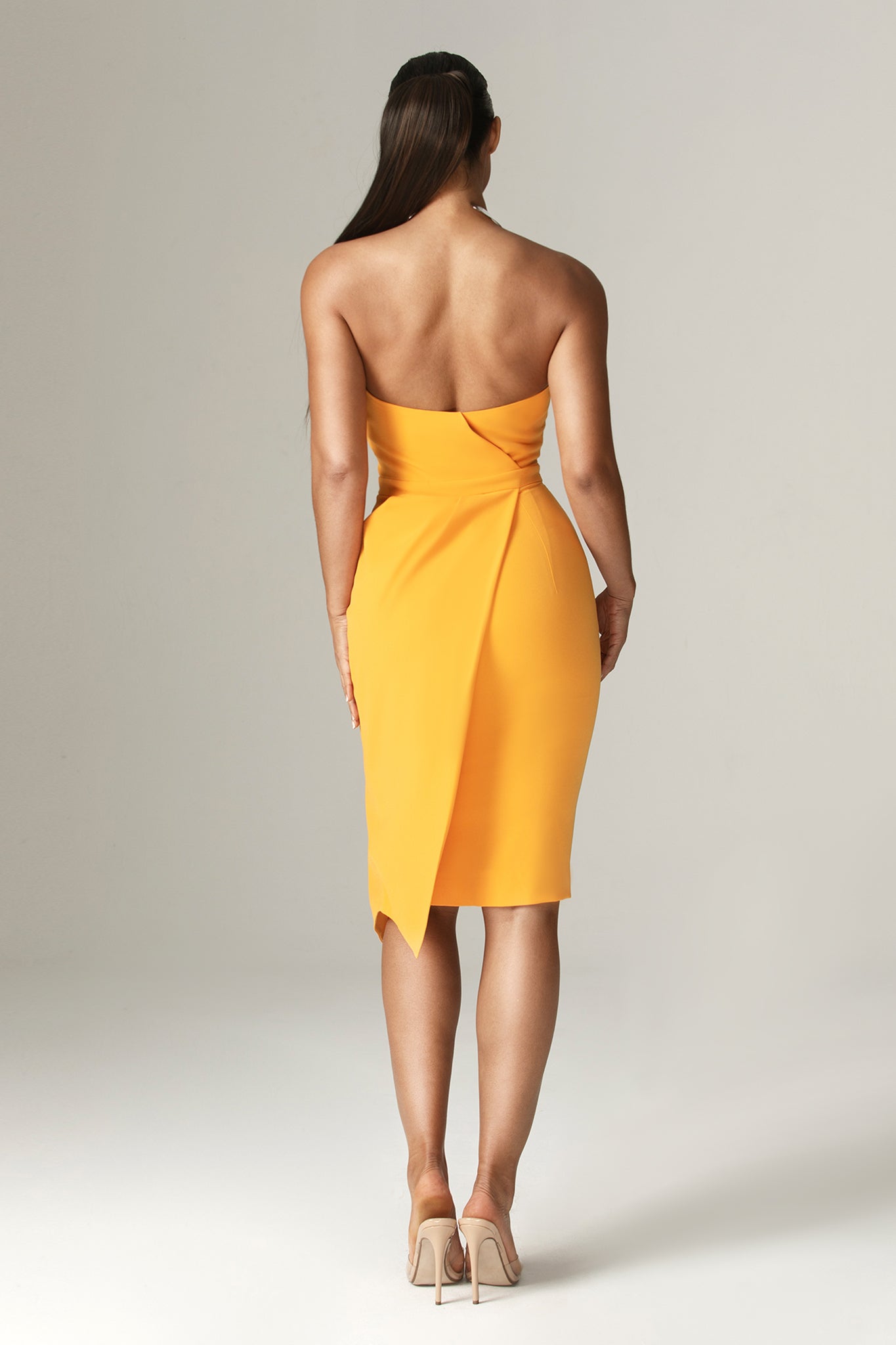 Eliana Crepe corset Midi Dress (Orange)