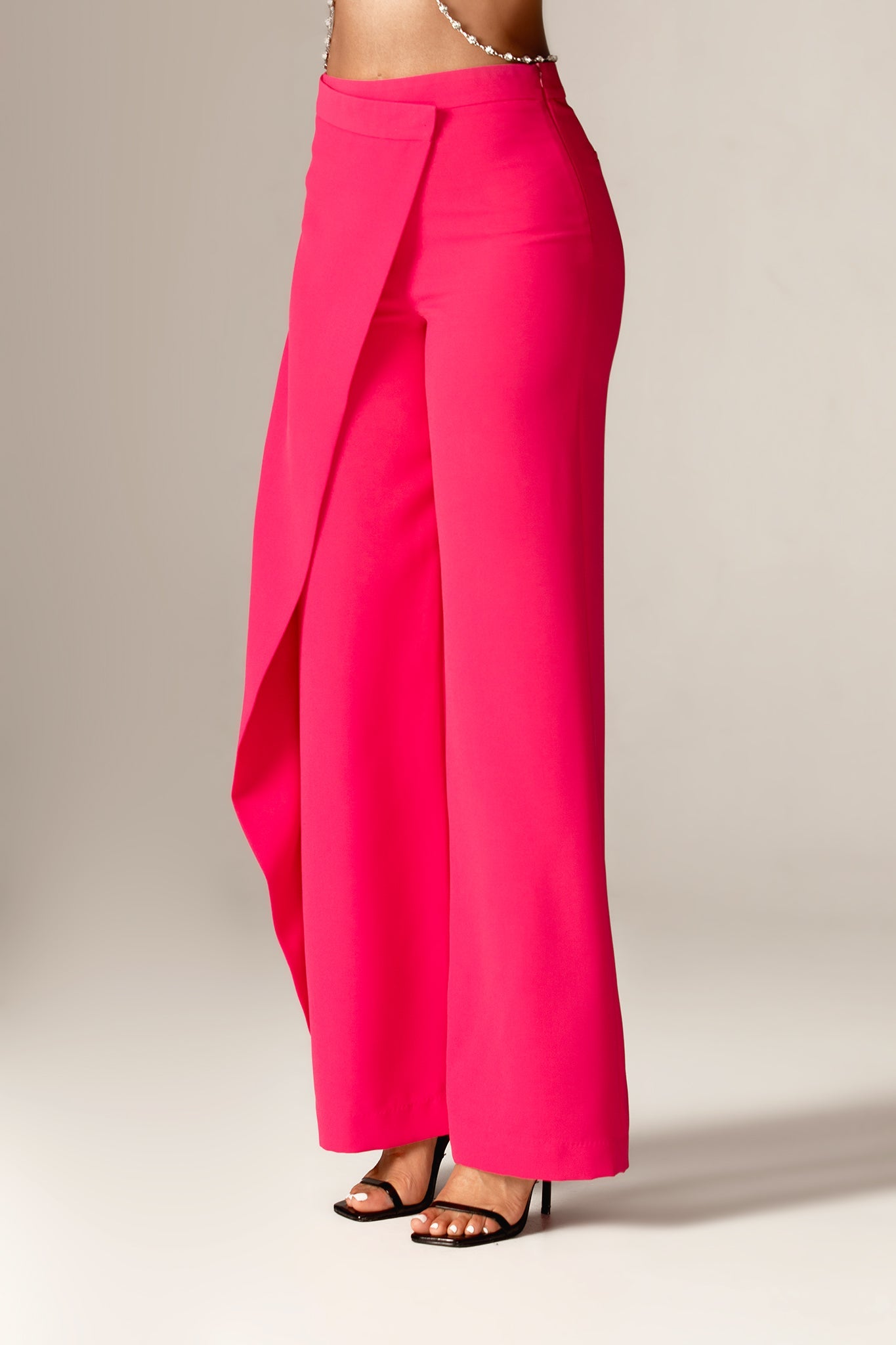 Mila Draped High Waist Wide Leg Pants (Fuchsia)