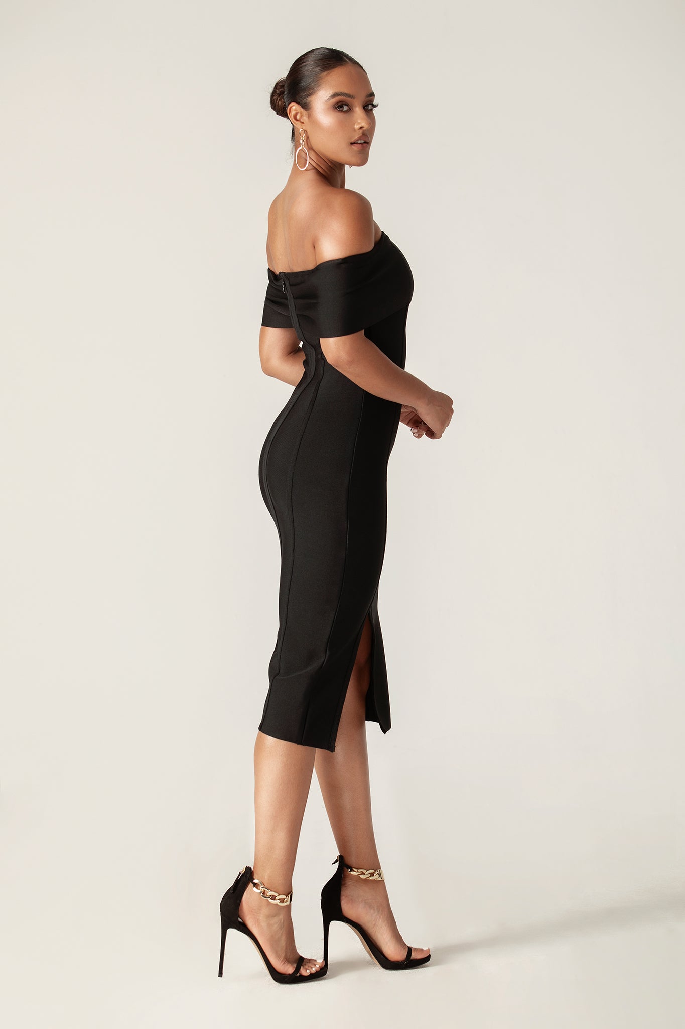 Miel Off Shoulder Bandage Dress (Black)