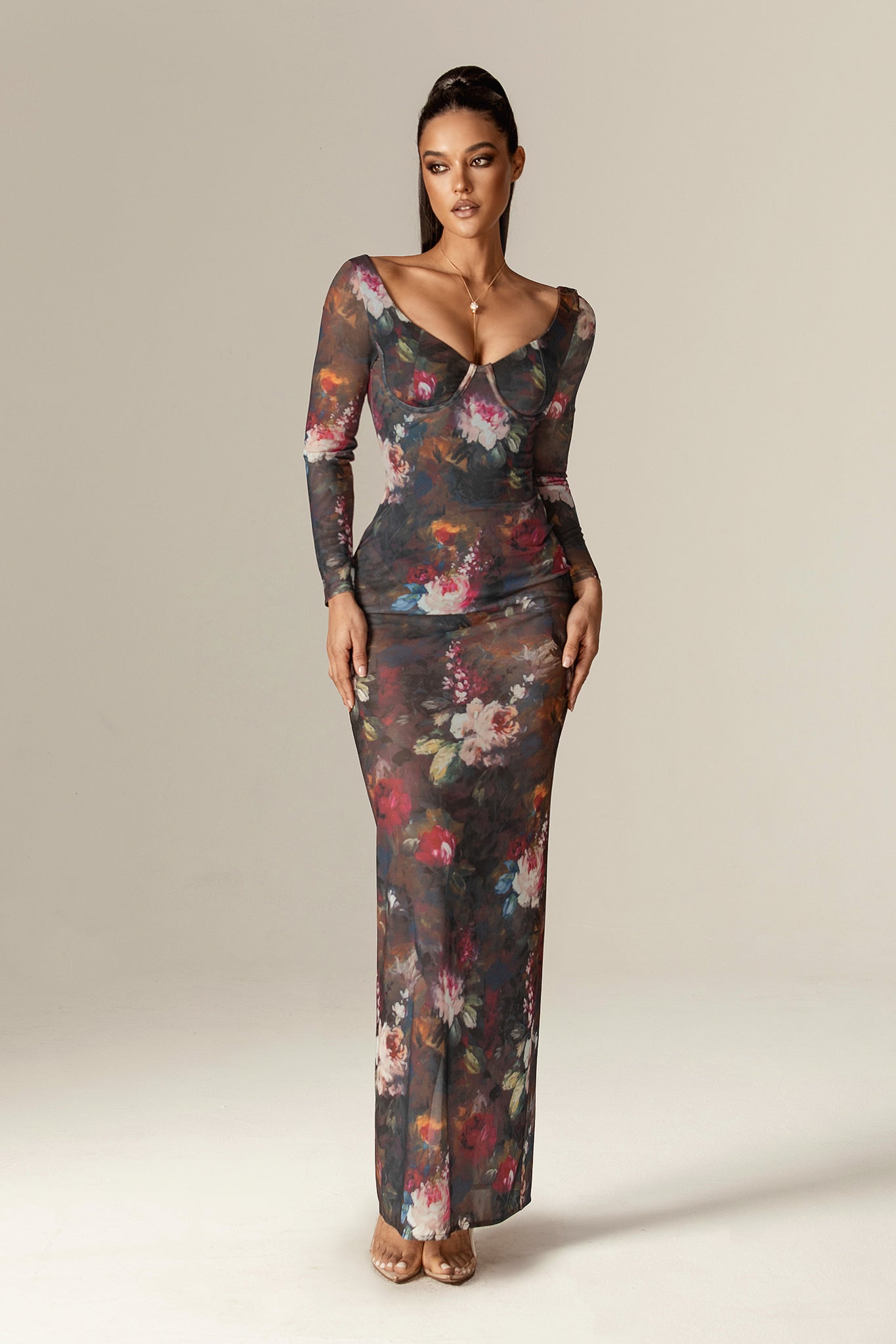 Atoya Floral Symphony Mesh Maxi Dress (Floral Symphony)