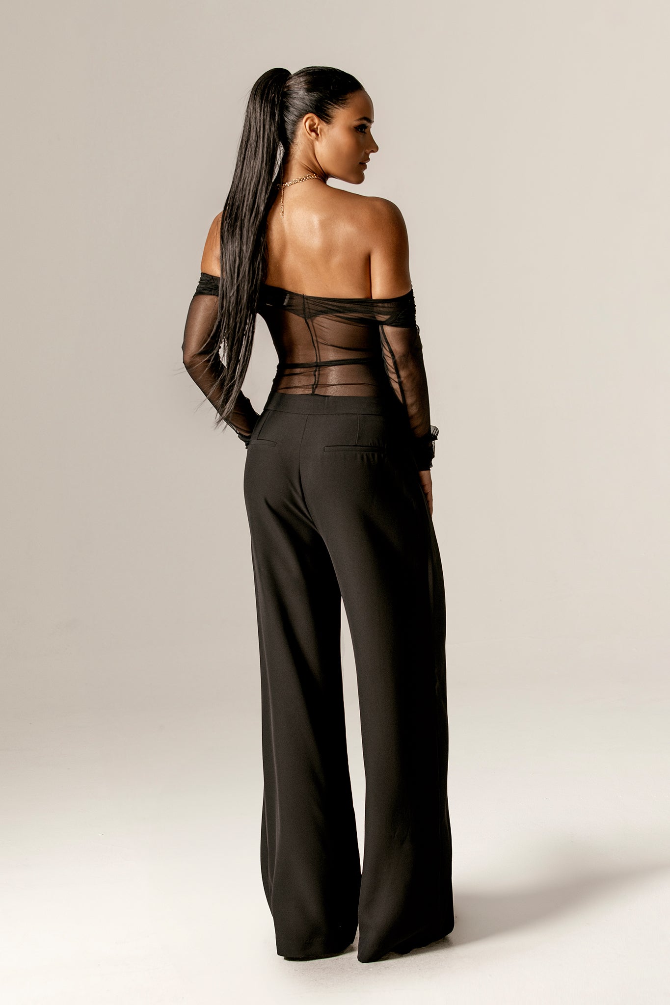 Regina Off-Shoulder Mesh Top (Black)