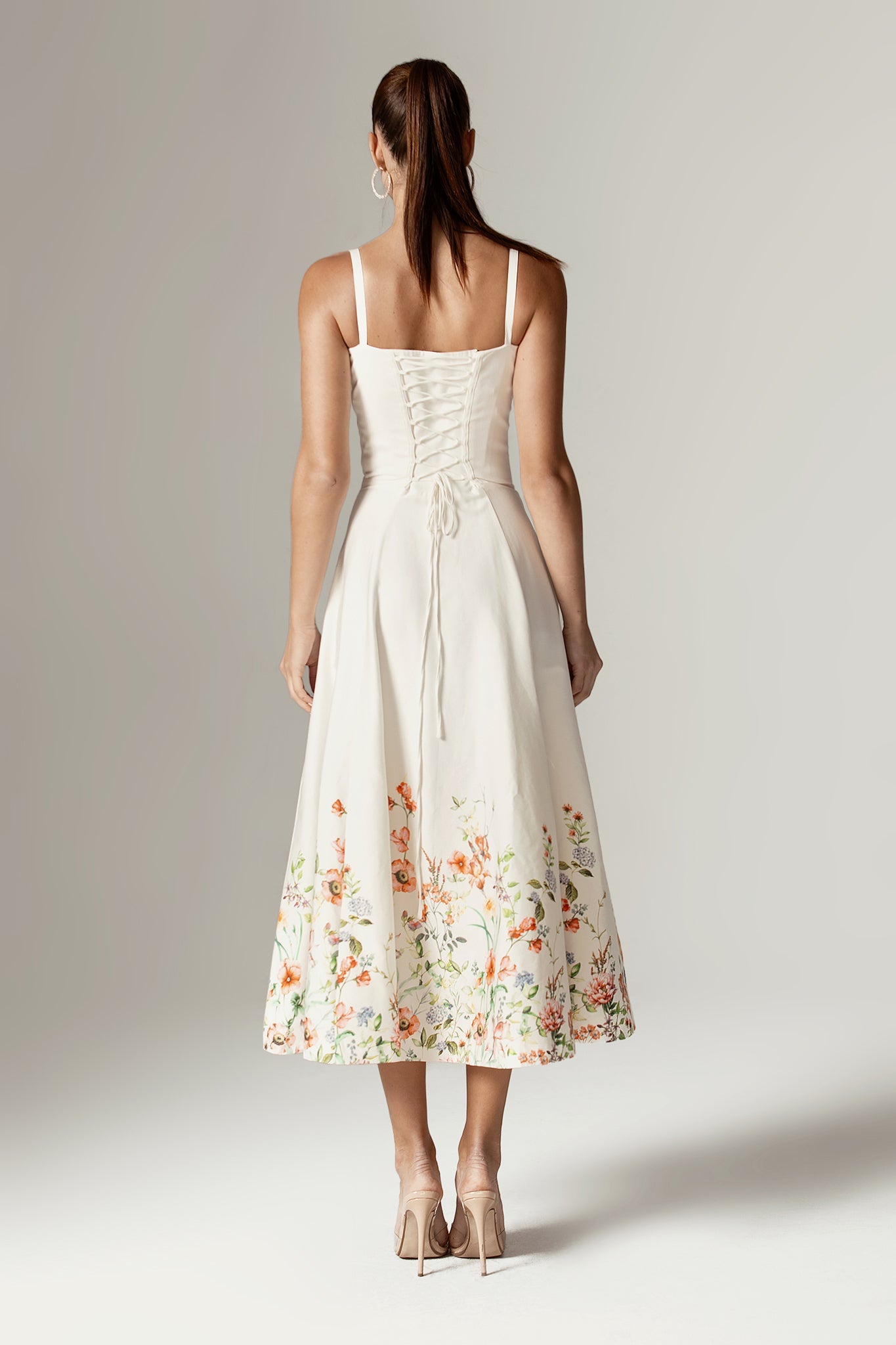 Annette Cotton Bustier Midi Sundress (Floral Print)