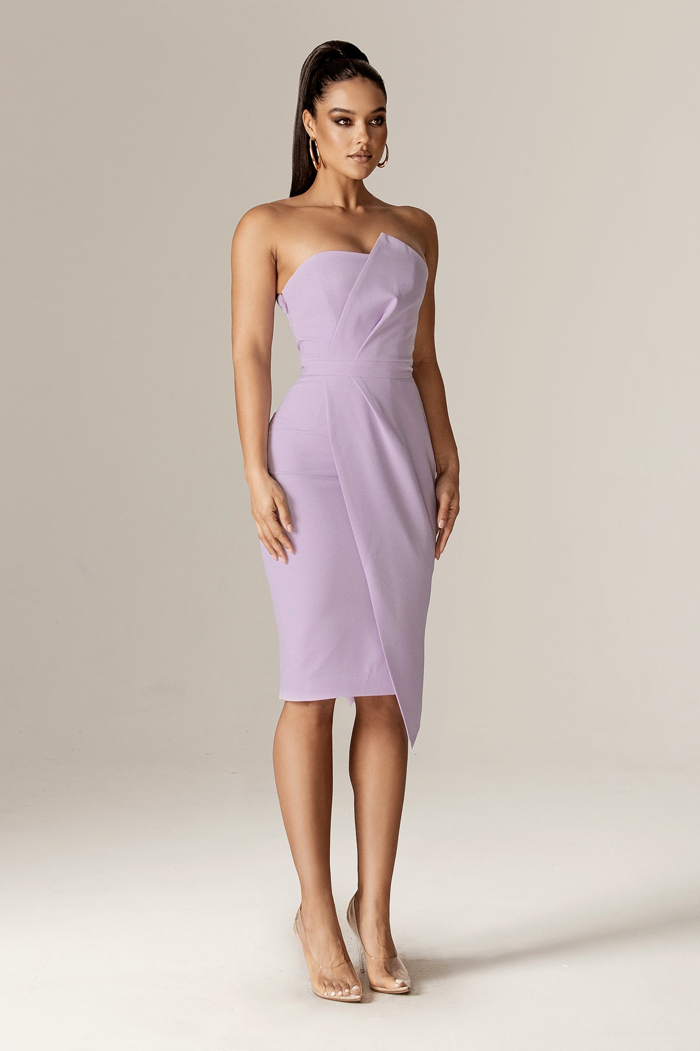 Eliana Crepe Corset Midi Dress (Lilac Whisper)