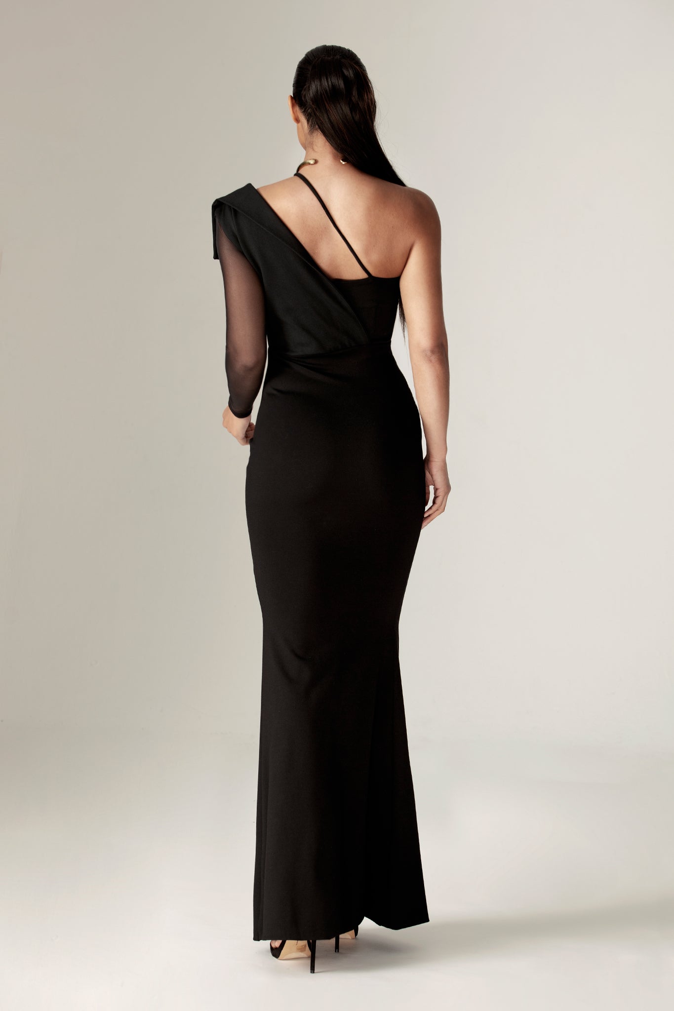 Abigail One Sleeve Maxi Dress (Black)