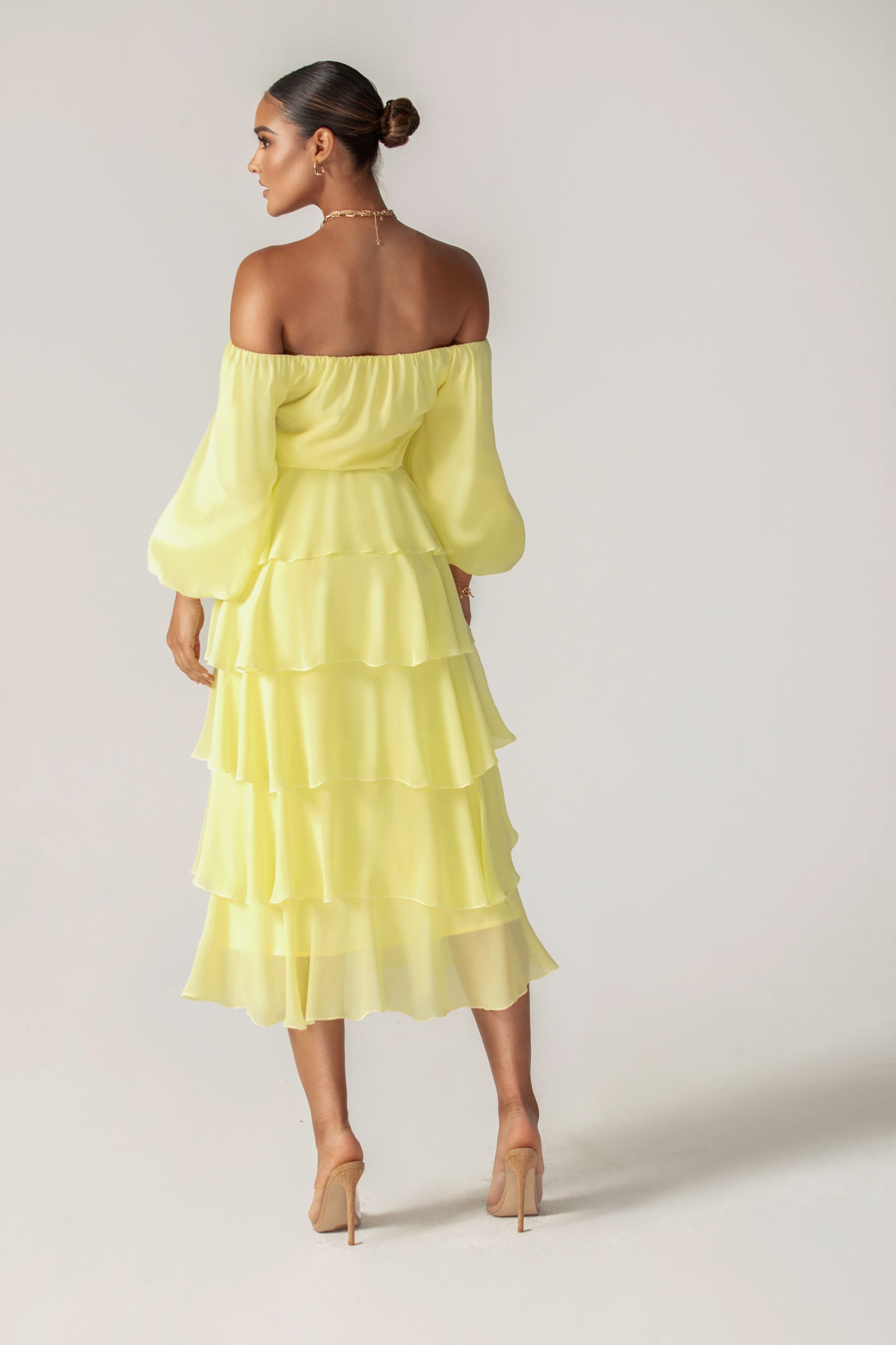 Dorra Floral Chiffon Dress (Yellow)