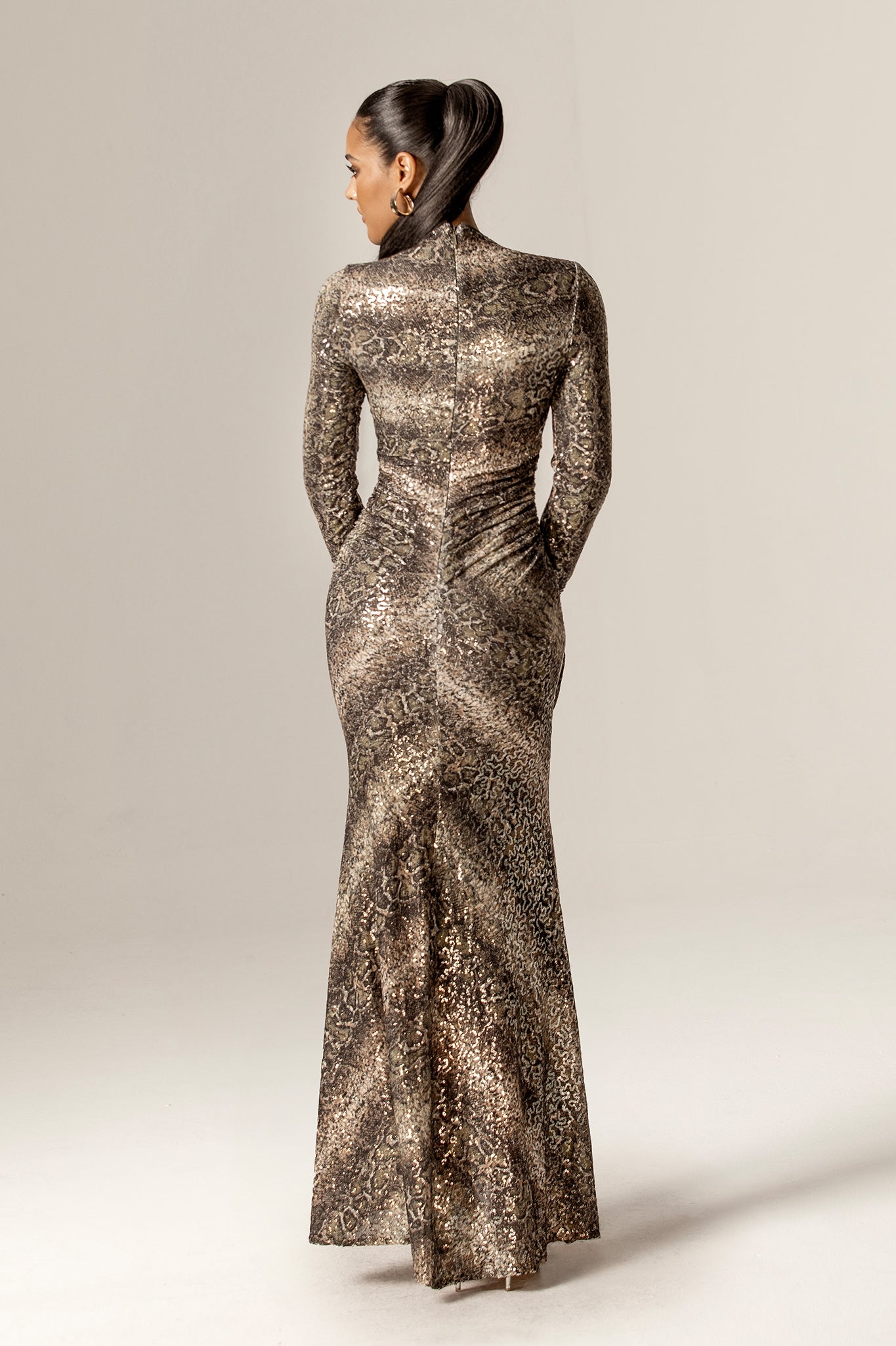 Dorty Sequins Mesh Maxi Dress (Snake Print)