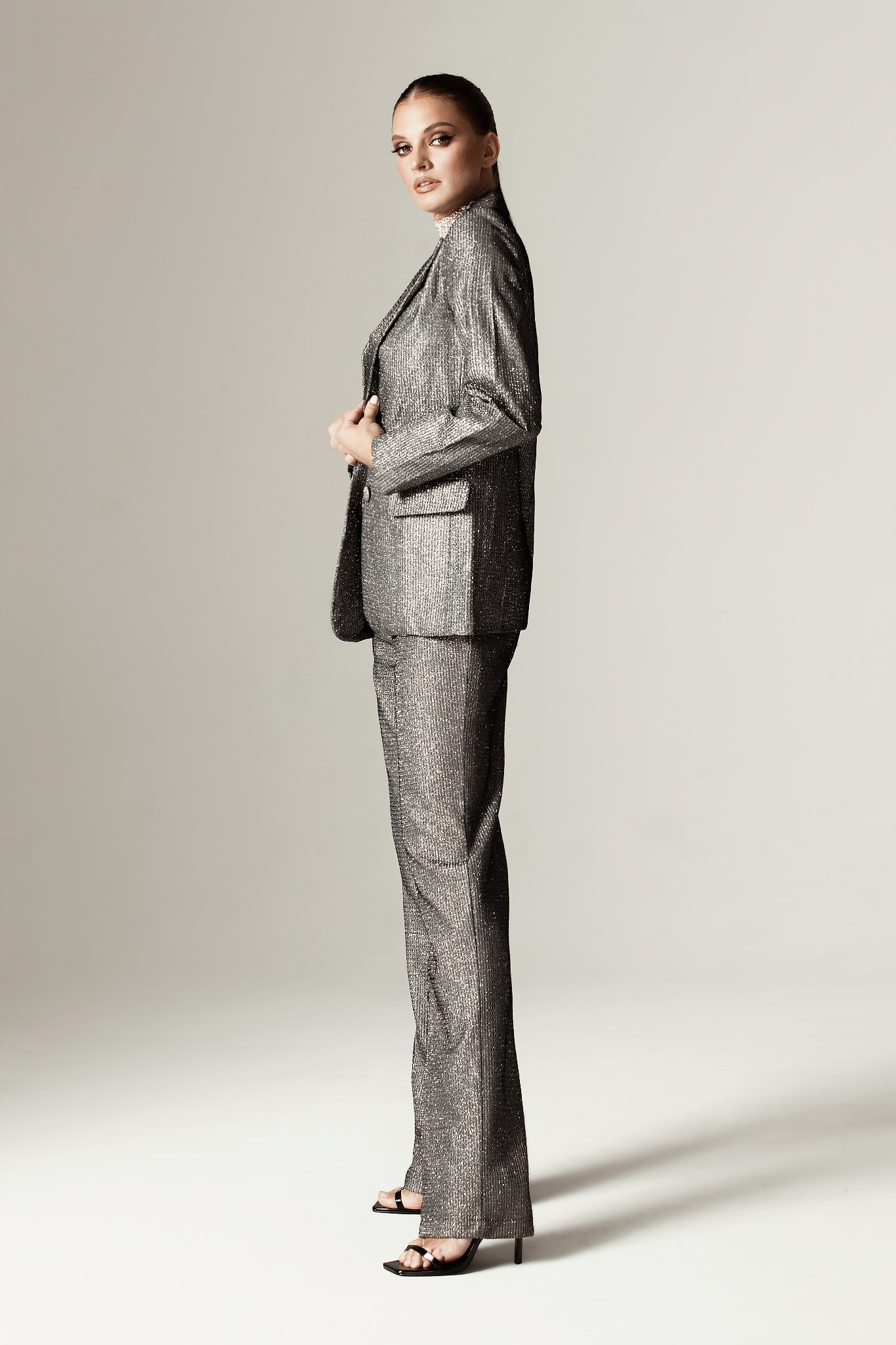 Adrian Titanium Foiled Blazer (Metallic Charcoal)