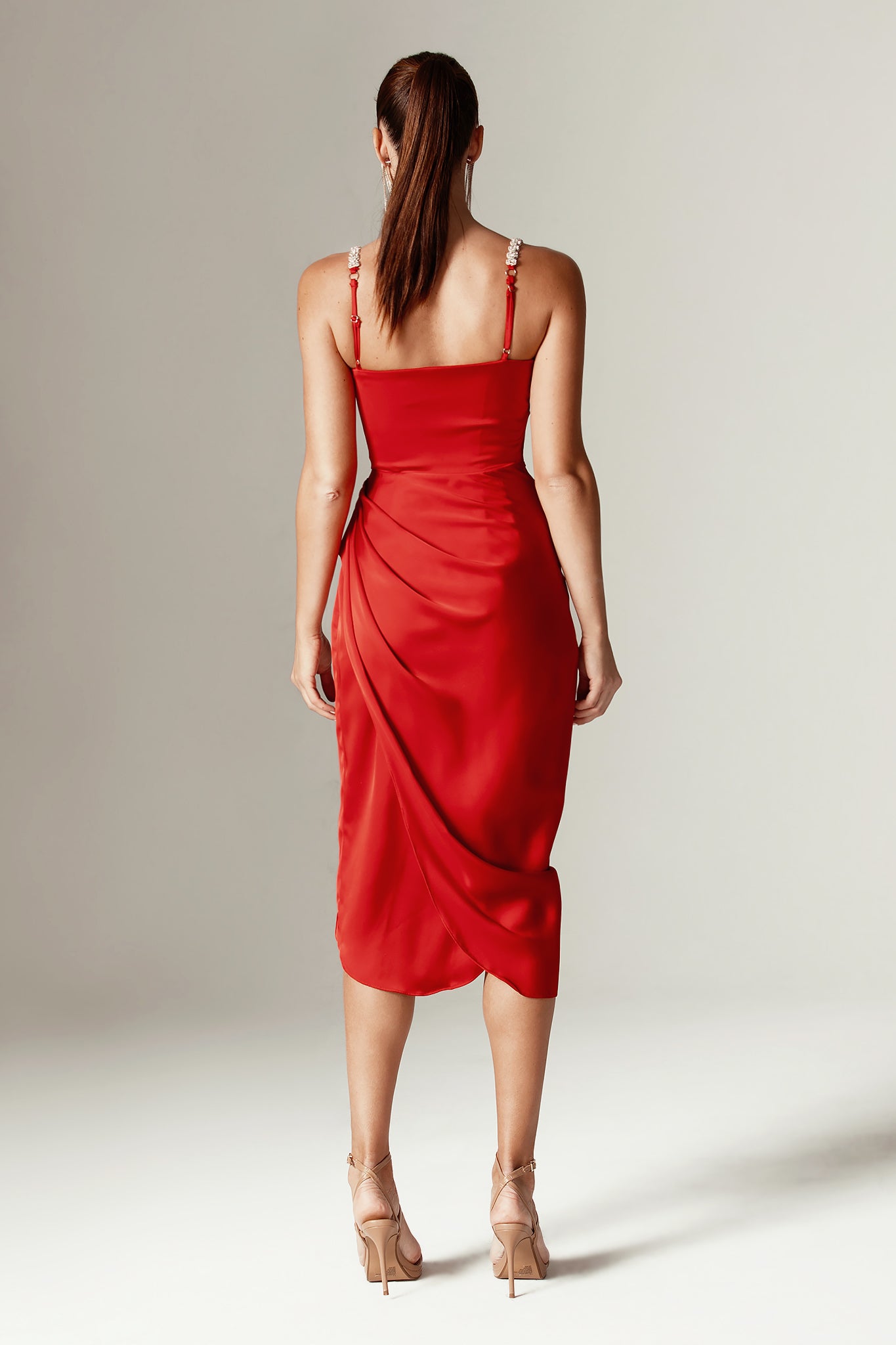 Juliet Satin Rhinestone Straps Corset Dress (Wine Red)