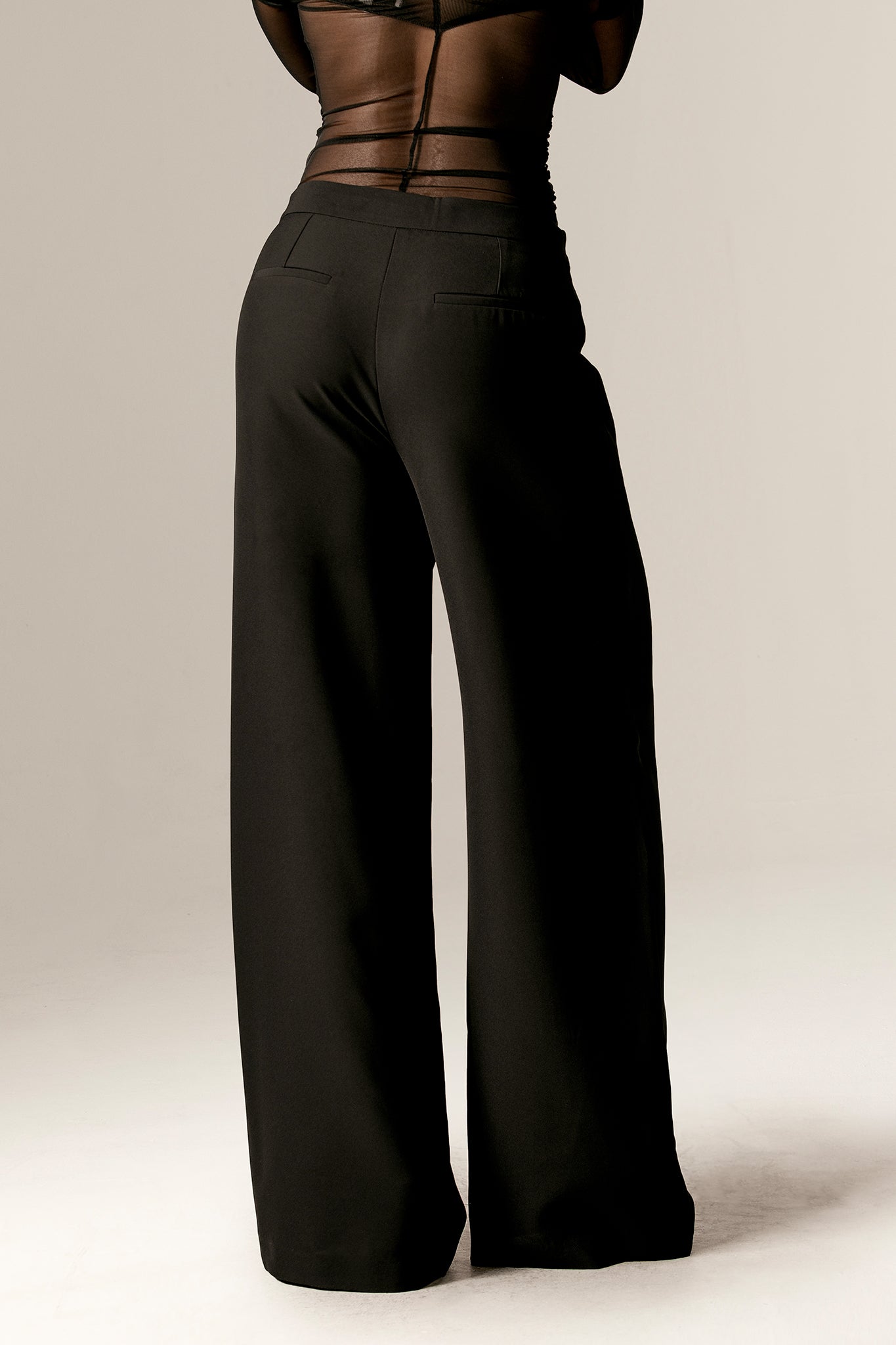 Mila Draped High Waist Wide Leg Pants (Black)