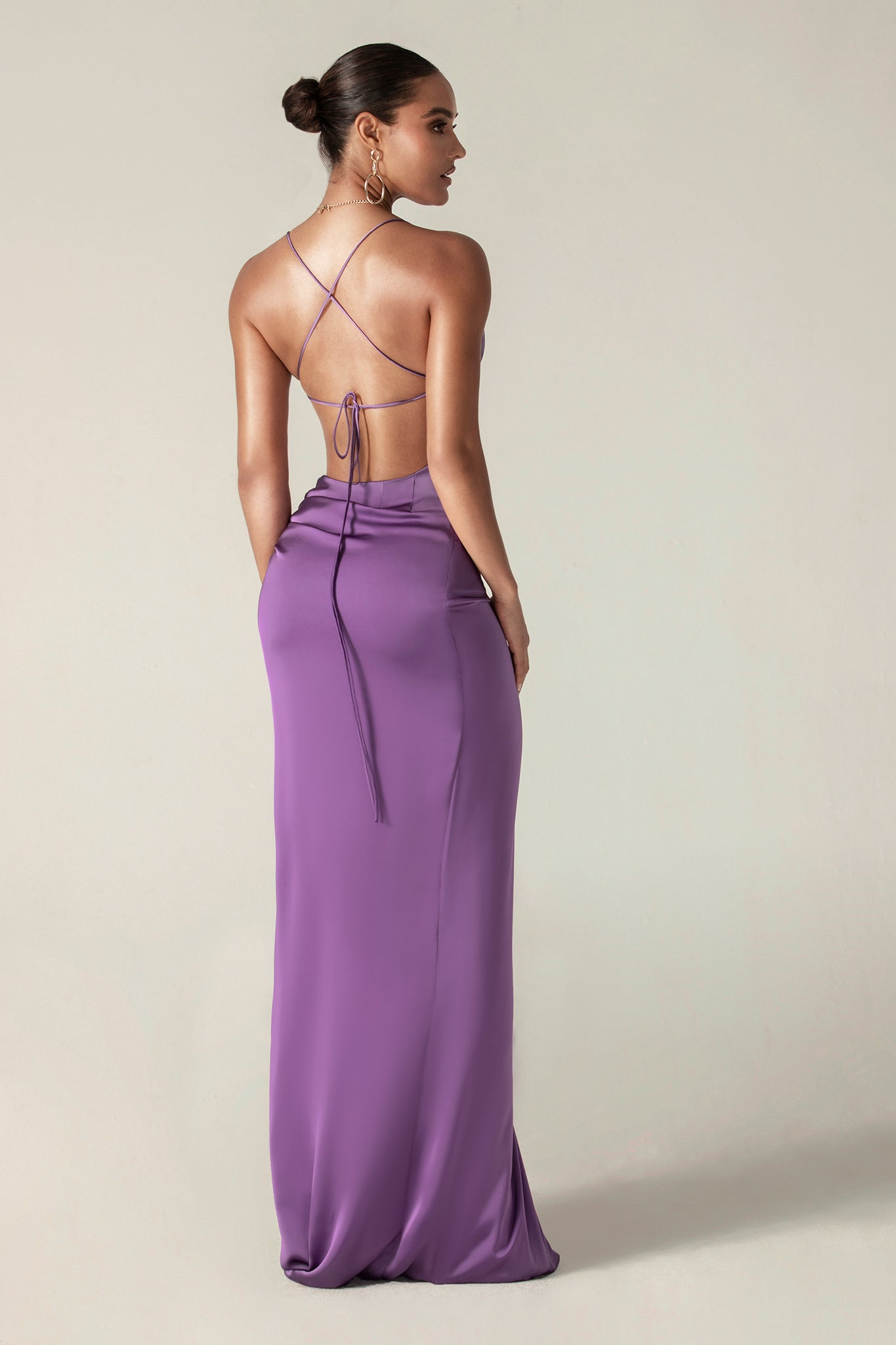 Reva Cowl Neckline Sheath Backless Maxi Dress (Purple)