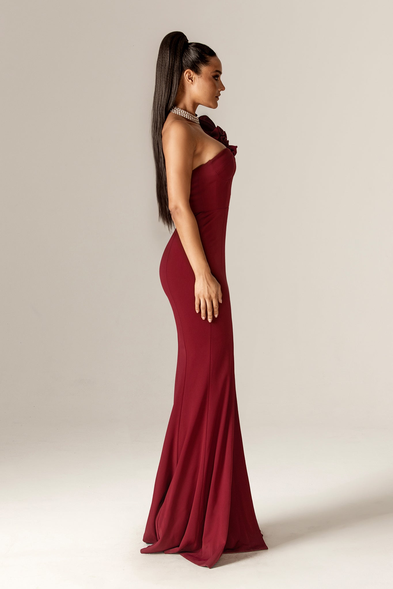 Avery 3D Flowers Corset Maxi Gown (Maroon)