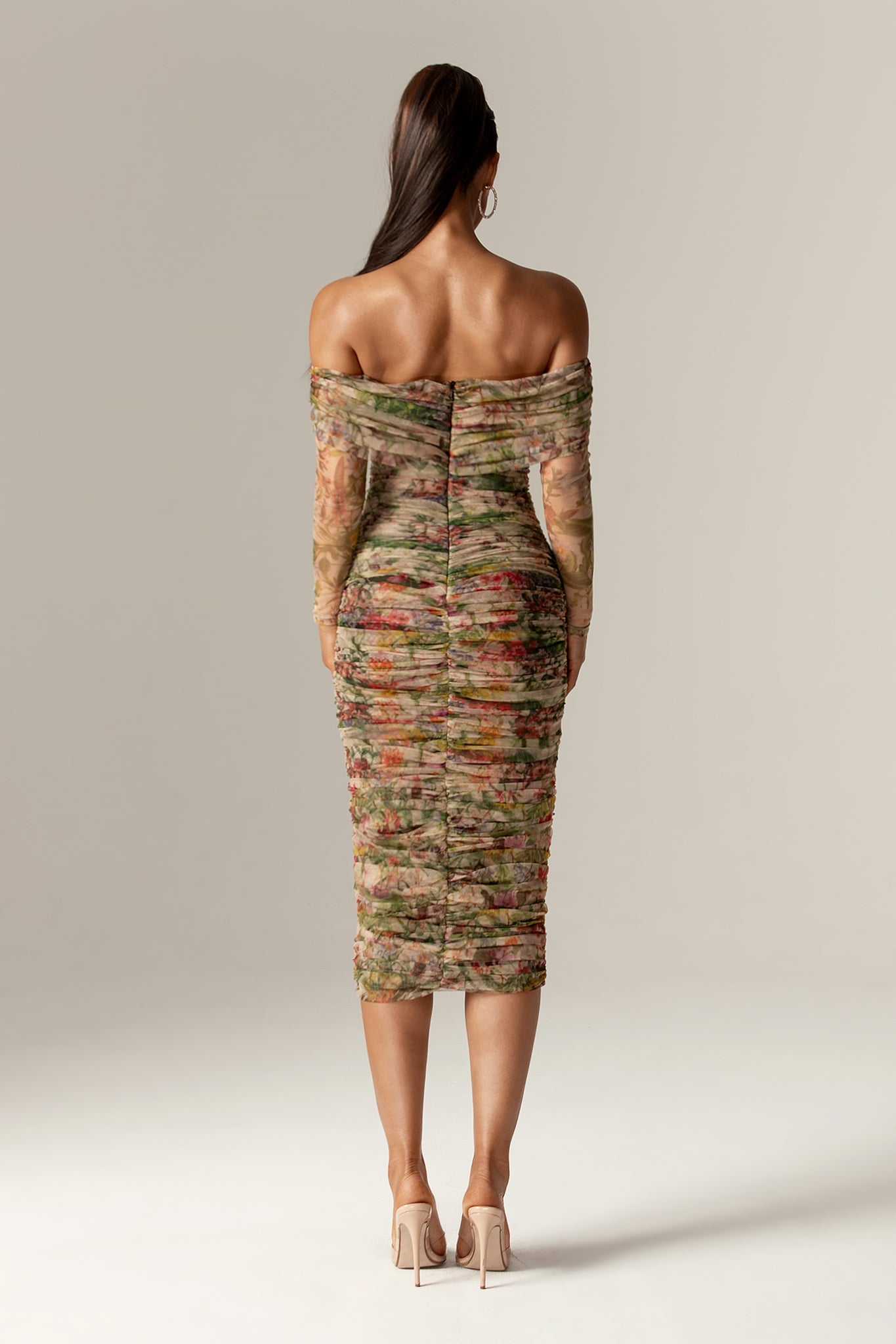 Hayley Off Shoulder Midi Dress (Floral Print)