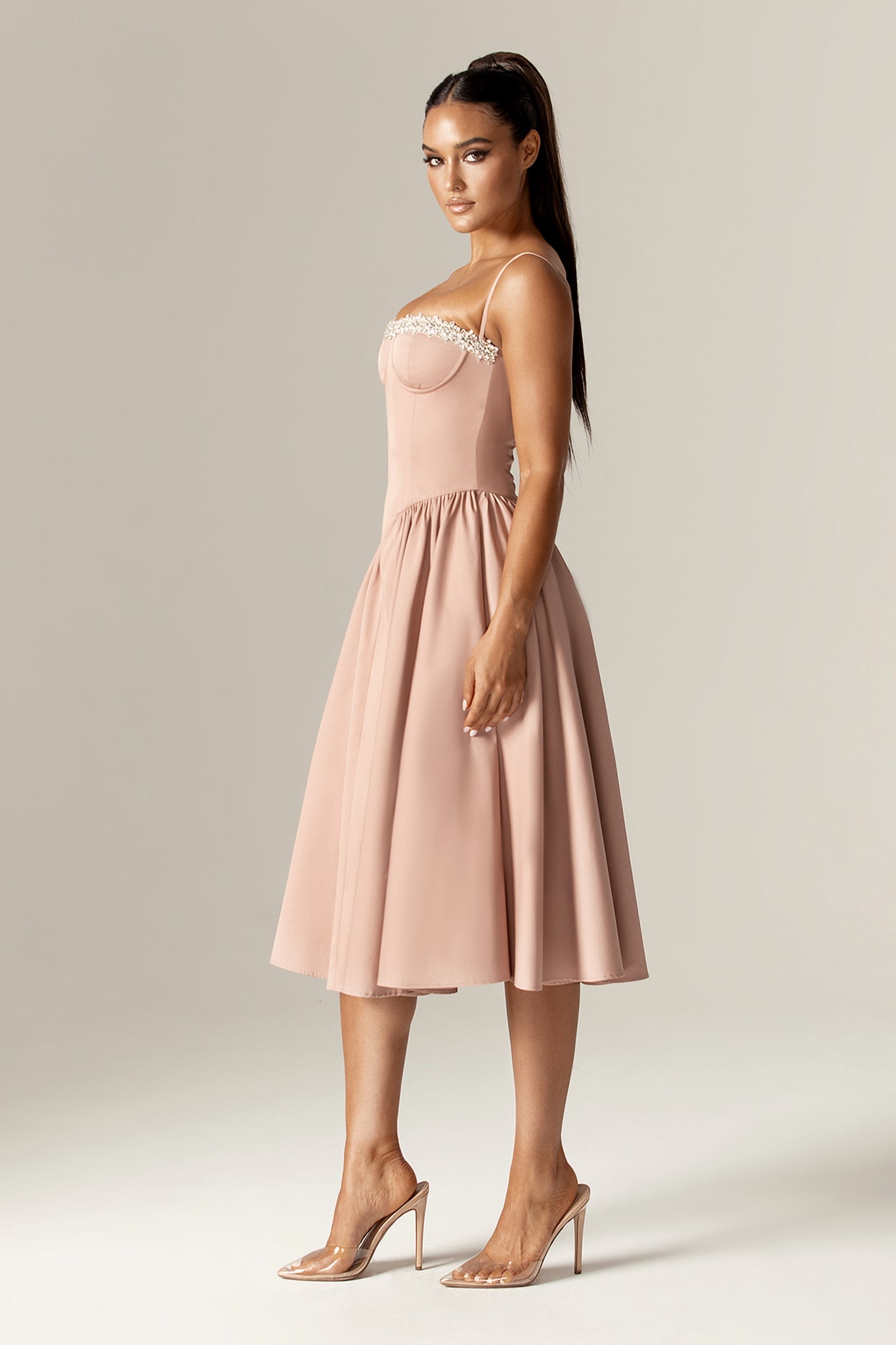 Katherine Corset Midi Sundress (Dusty Pink)