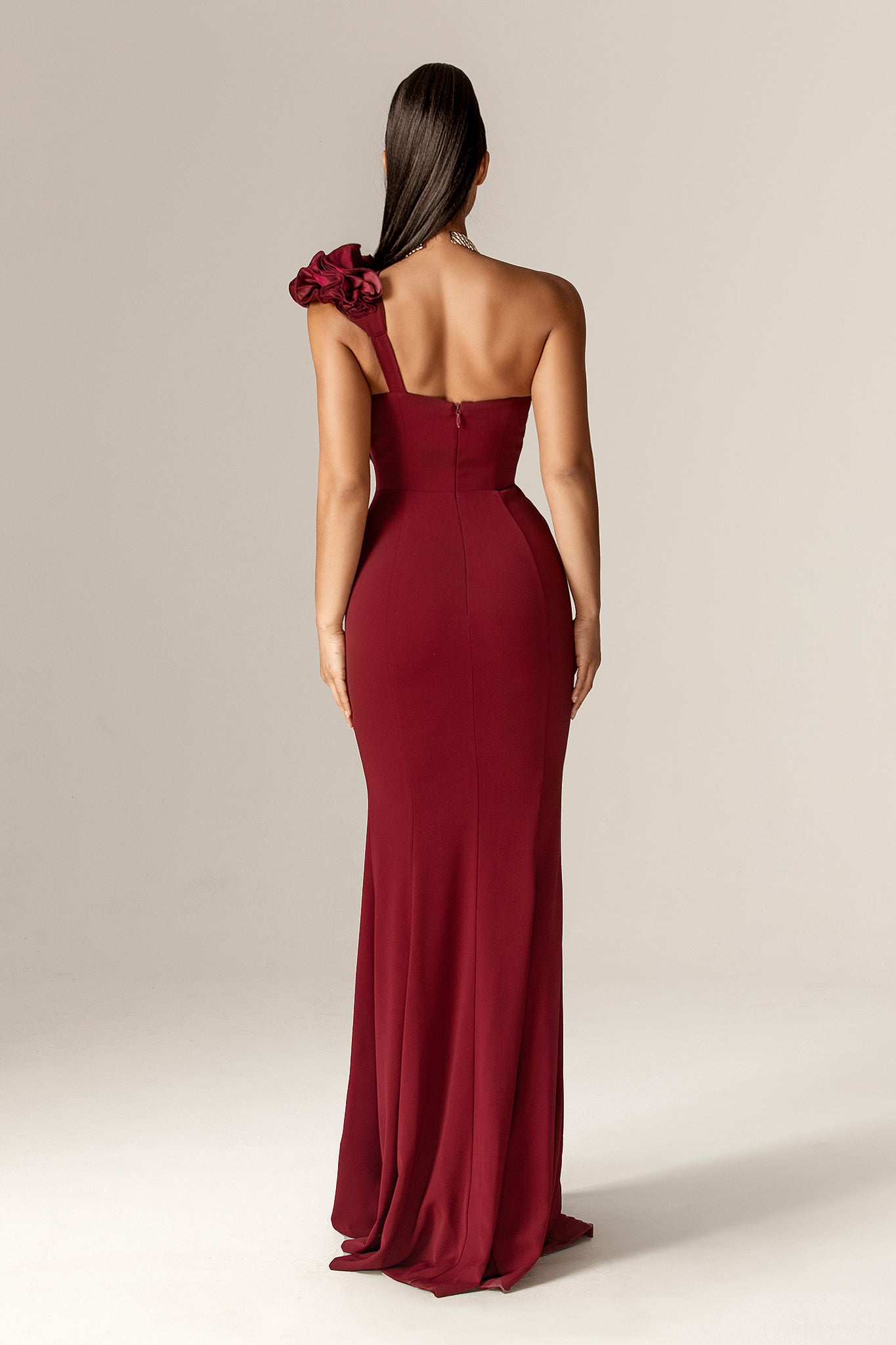 Avery 3D Flowers Corset Maxi Gown (Maroon)
