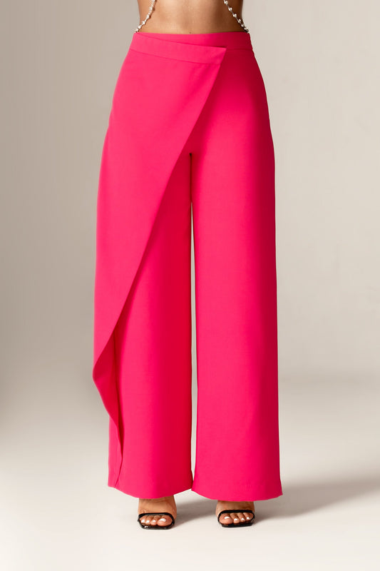 Mila Draped High Waist Wide Leg Pants (Fuchsia)