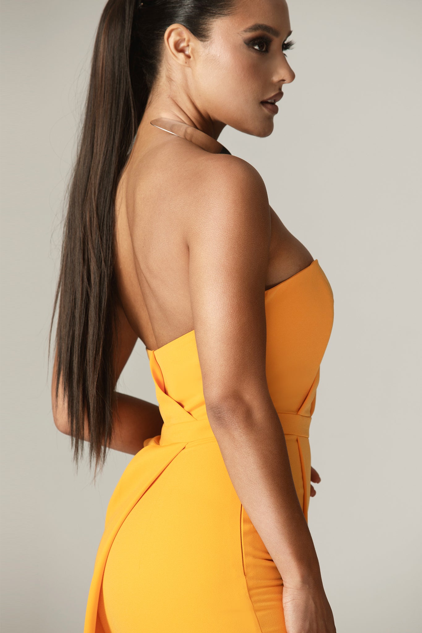 Eliana Crepe corset Midi Dress (Orange)