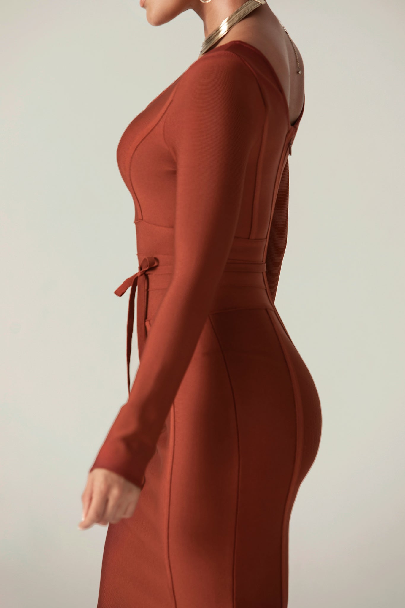 Lilia Tie Waist Bandage Dress (Fire Brick)