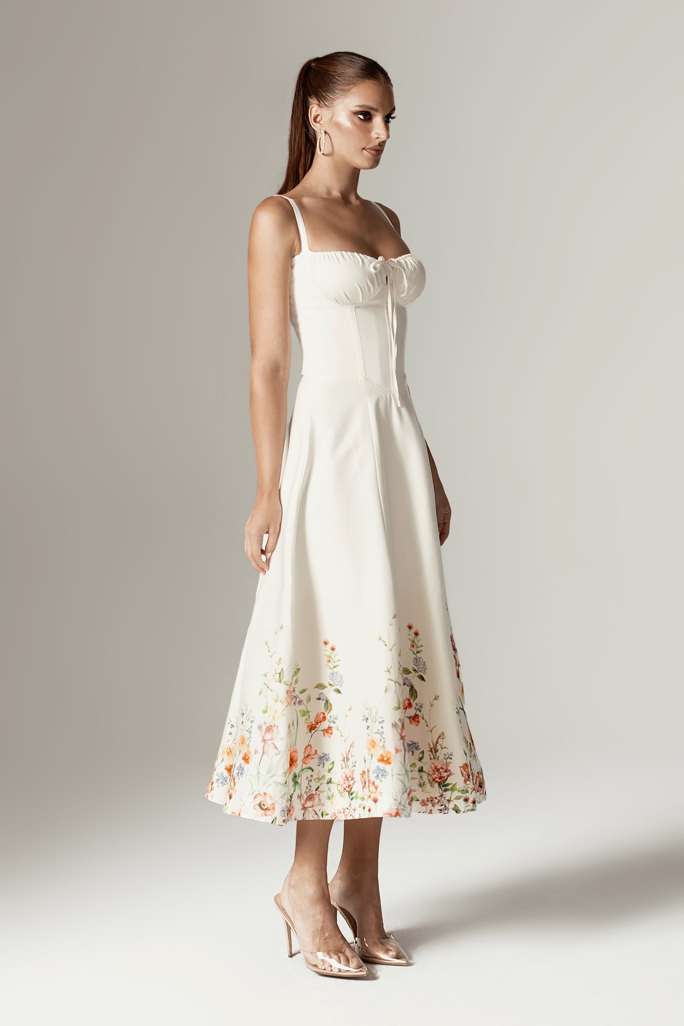 Annette Cotton Bustier Midi Sundress (Floral Print)