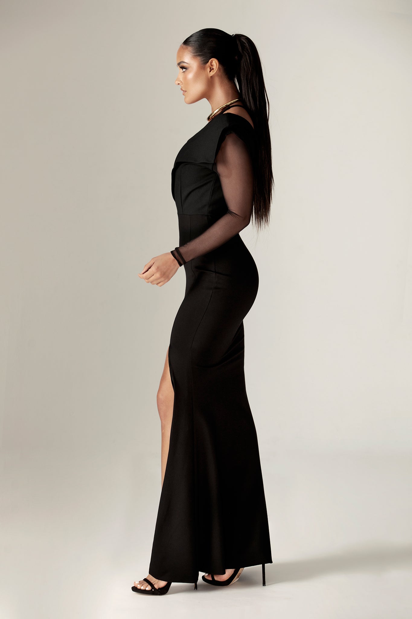 Abigail One Sleeve Maxi Dress (Black)