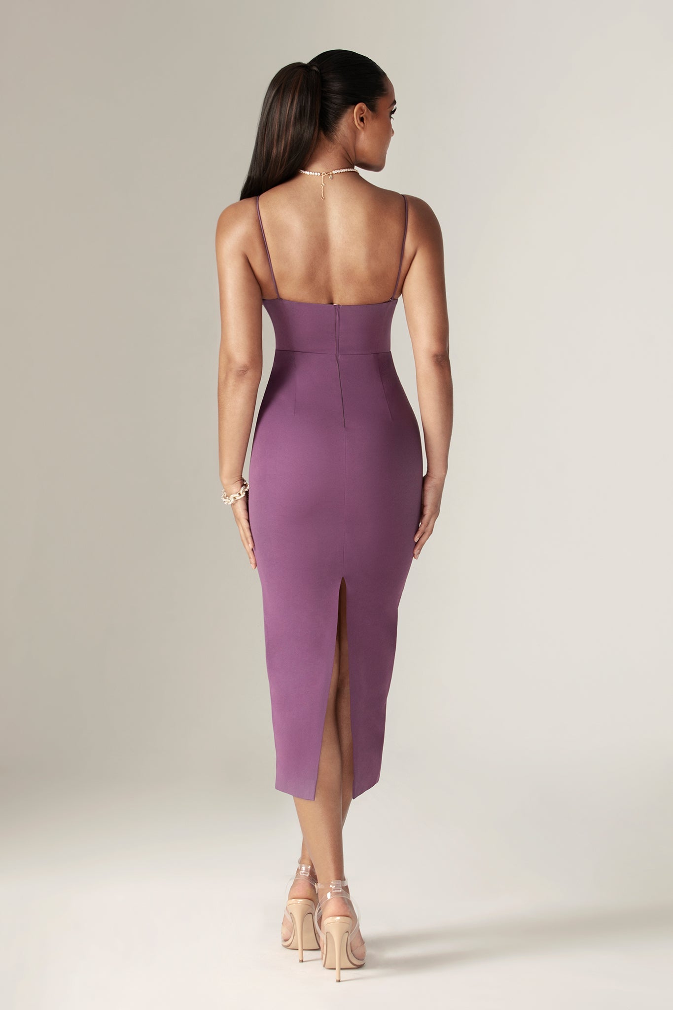 Loreen Crepe Straps Corset Midi Dress (Purple)
