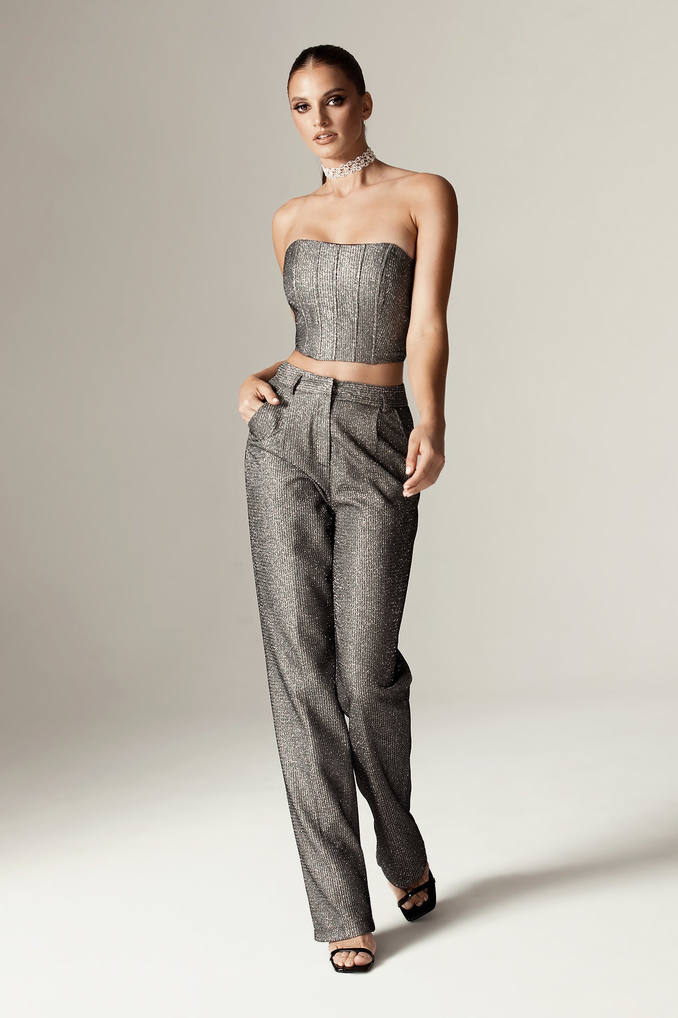 Donna Titanium Foiled Pants (Metallic Charcoal)