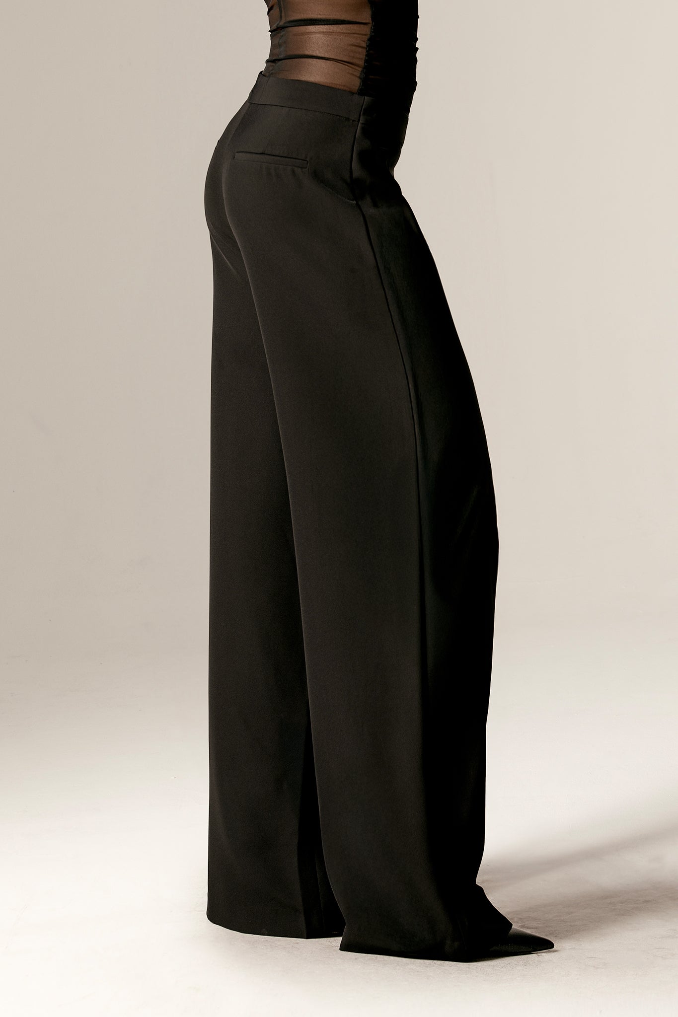 Mila Draped High Waist Wide Leg Pants (Black)
