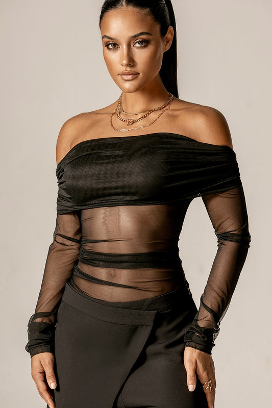 Regina Off-Shoulder Mesh Top (Black)