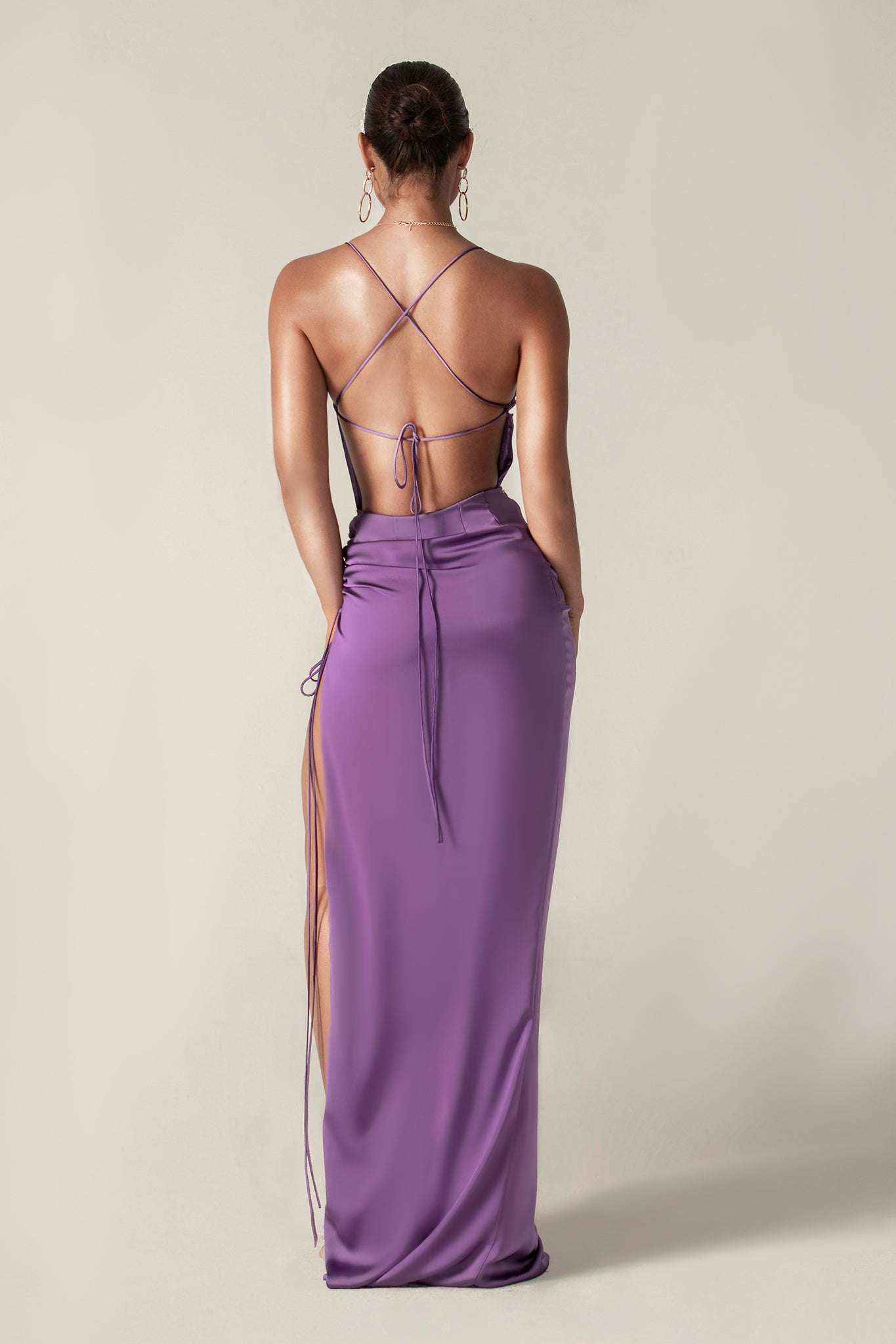 Reva Cowl Neckline Sheath Backless Maxi Dress (Purple)