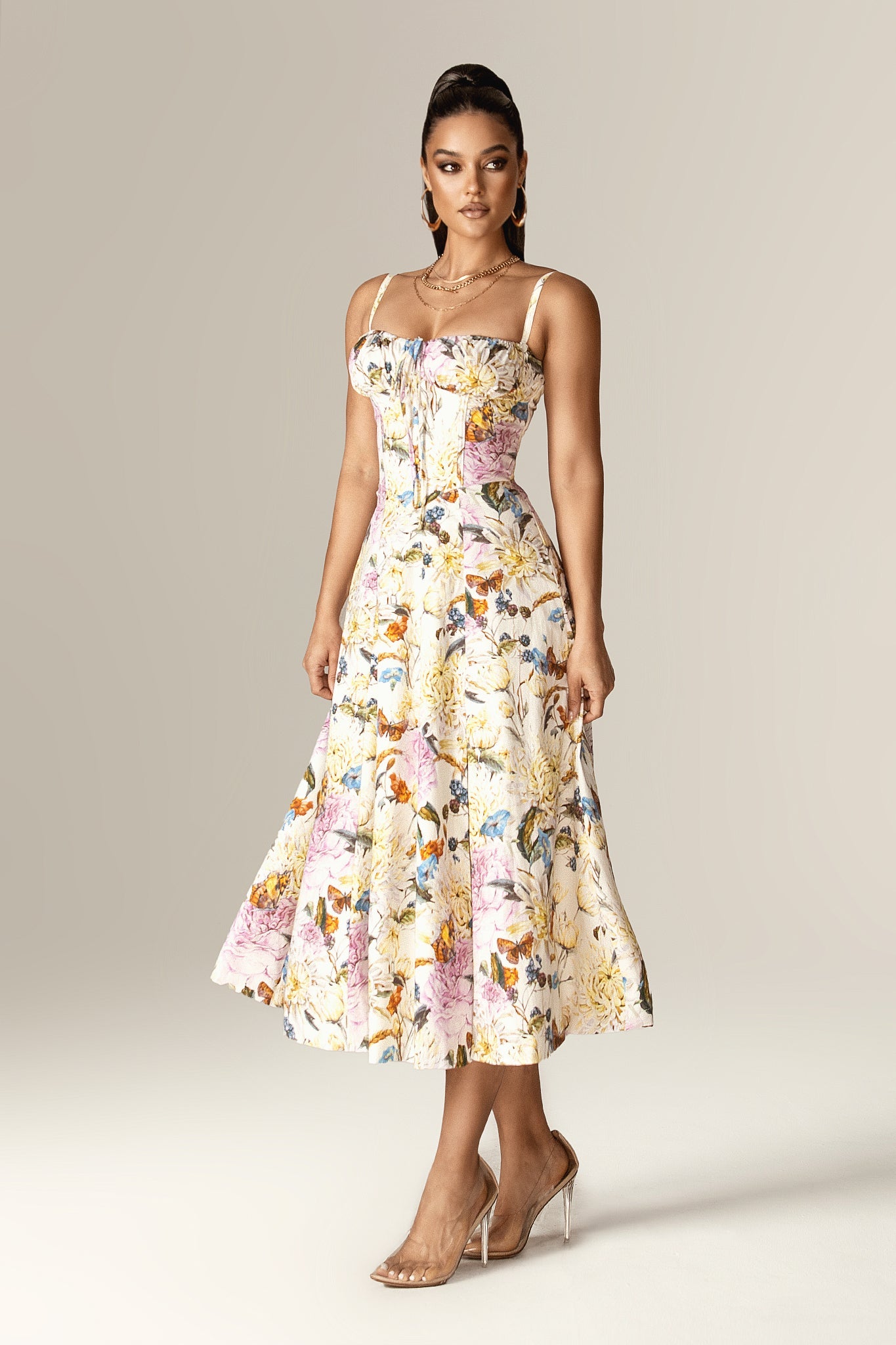 Annette Cotton Bustier Midi Sundress (Daisy Print)