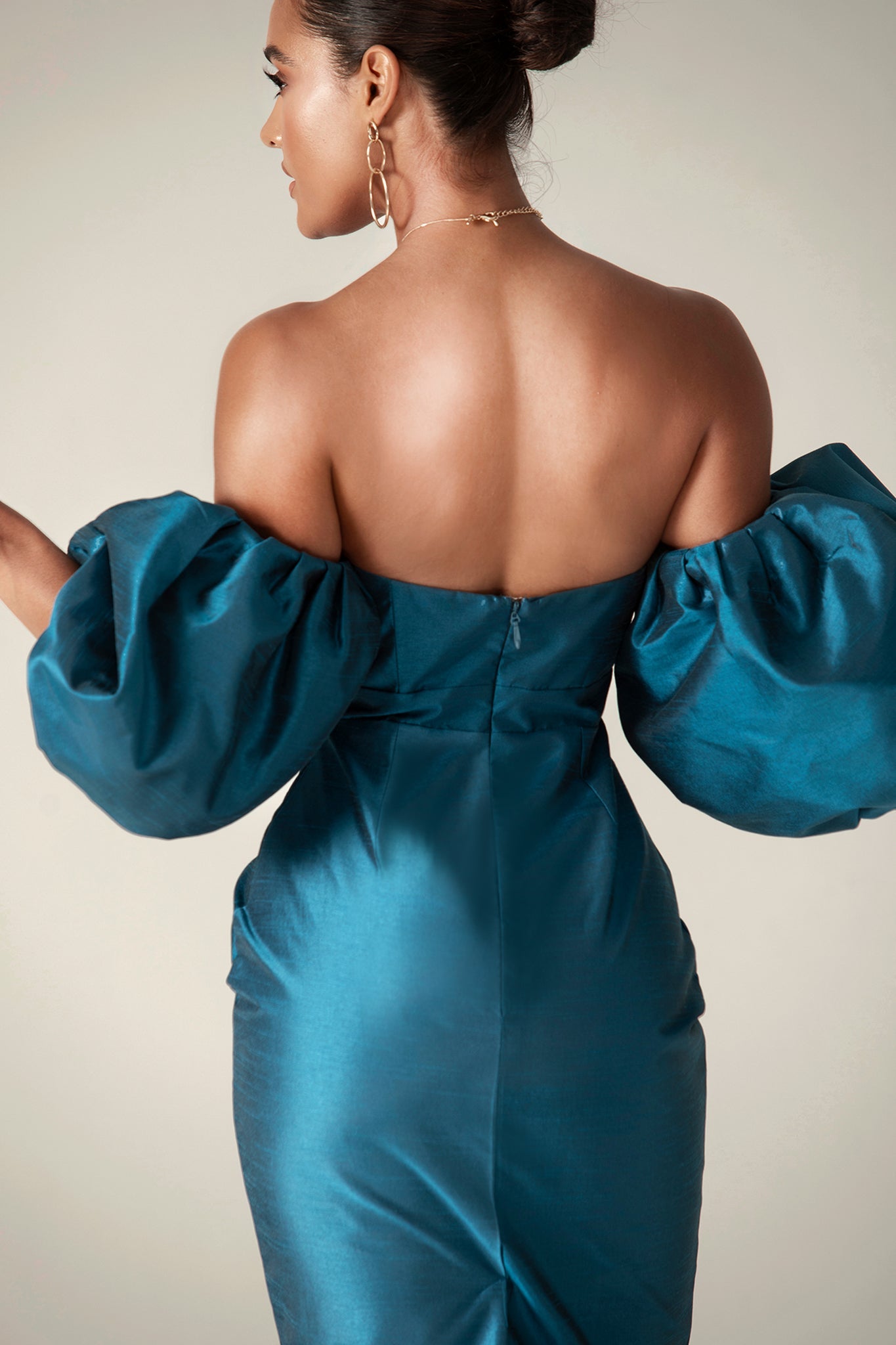 Tiffany Dupioni Puff Sleeve Maxi Dress (Royal Blue)
