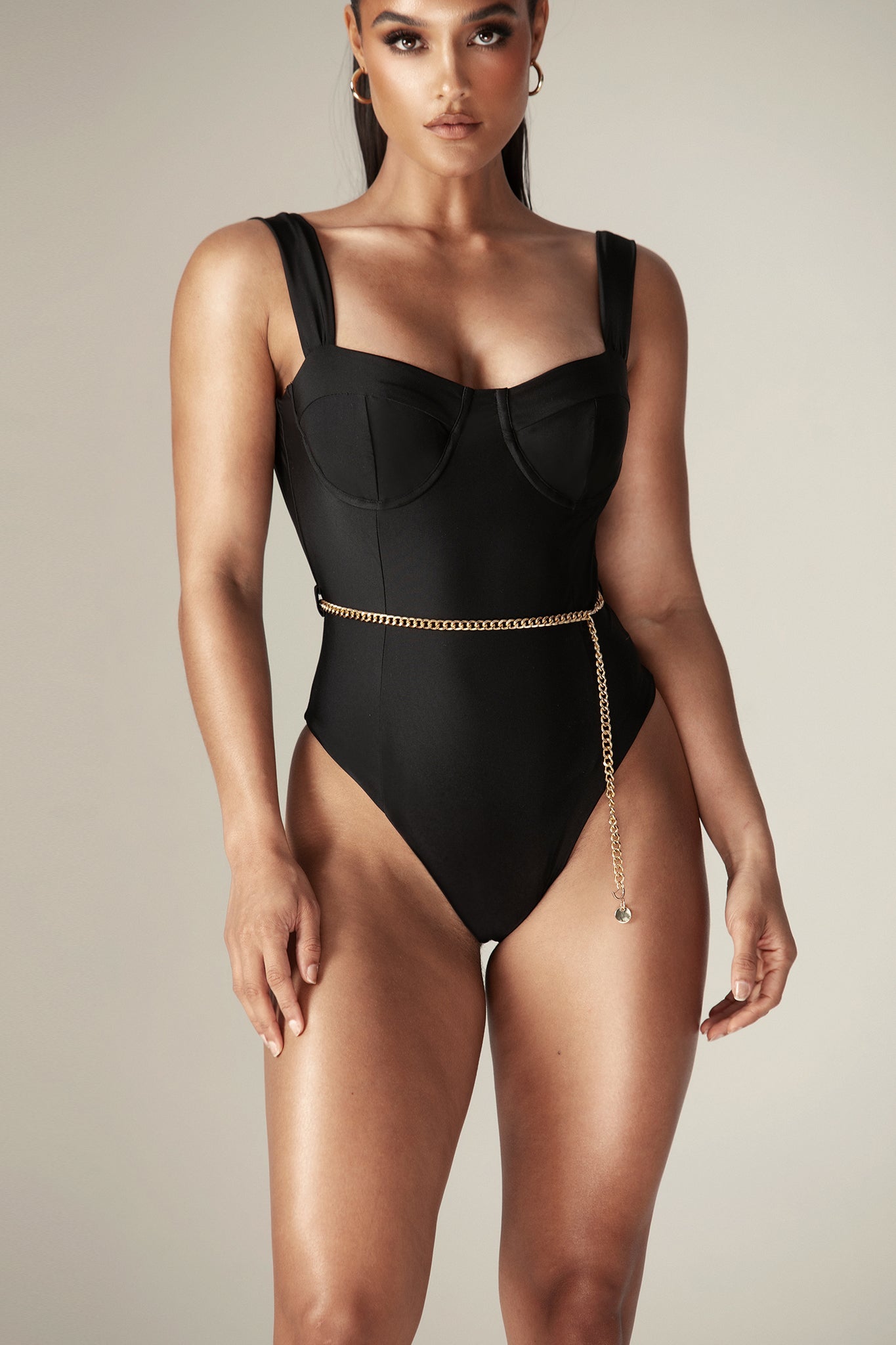 Timera Chain Belted One Piece Swimsuit (Black)