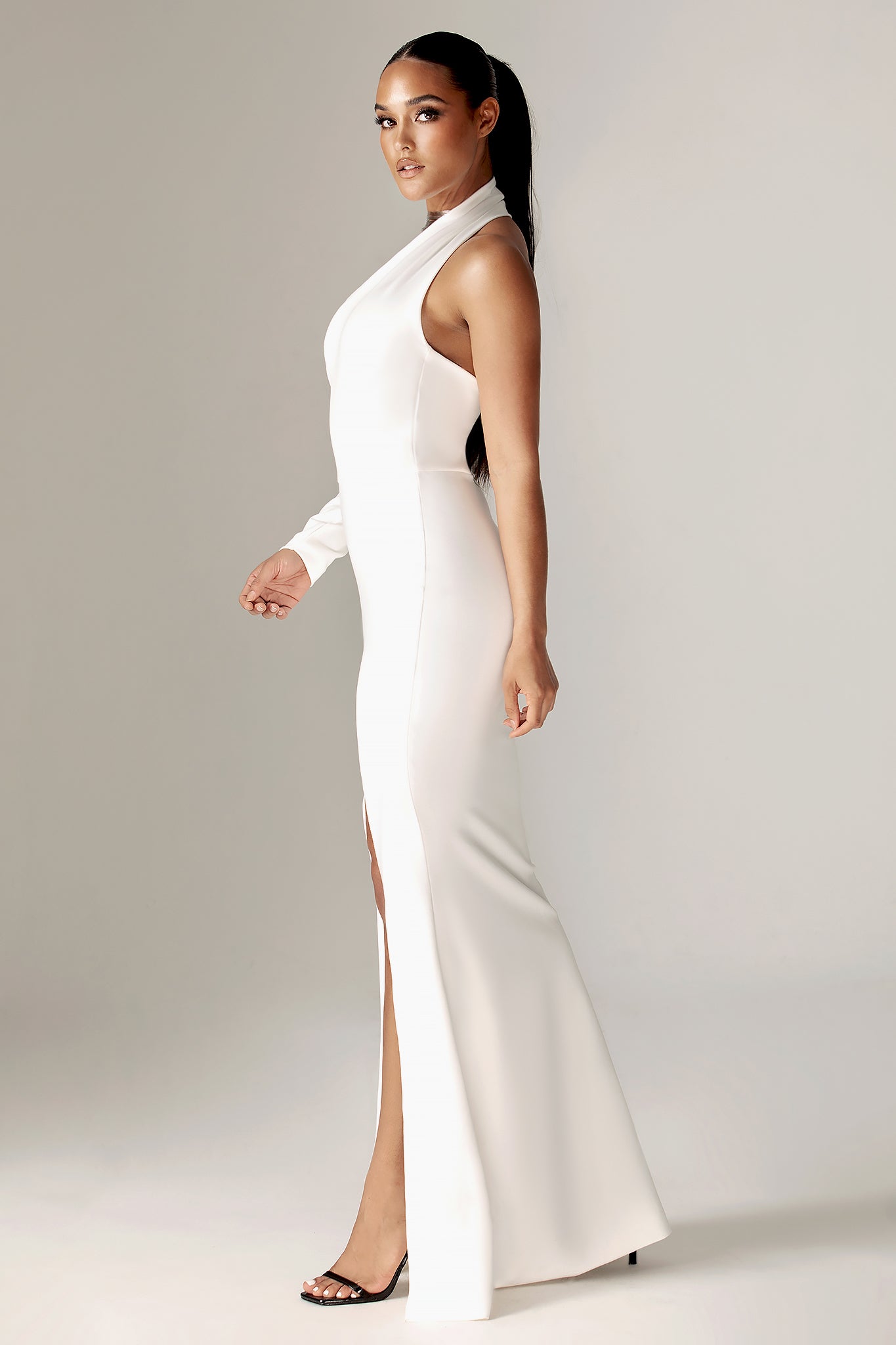 Lilux One Shoulder Modern Maxi Dress (Off White)