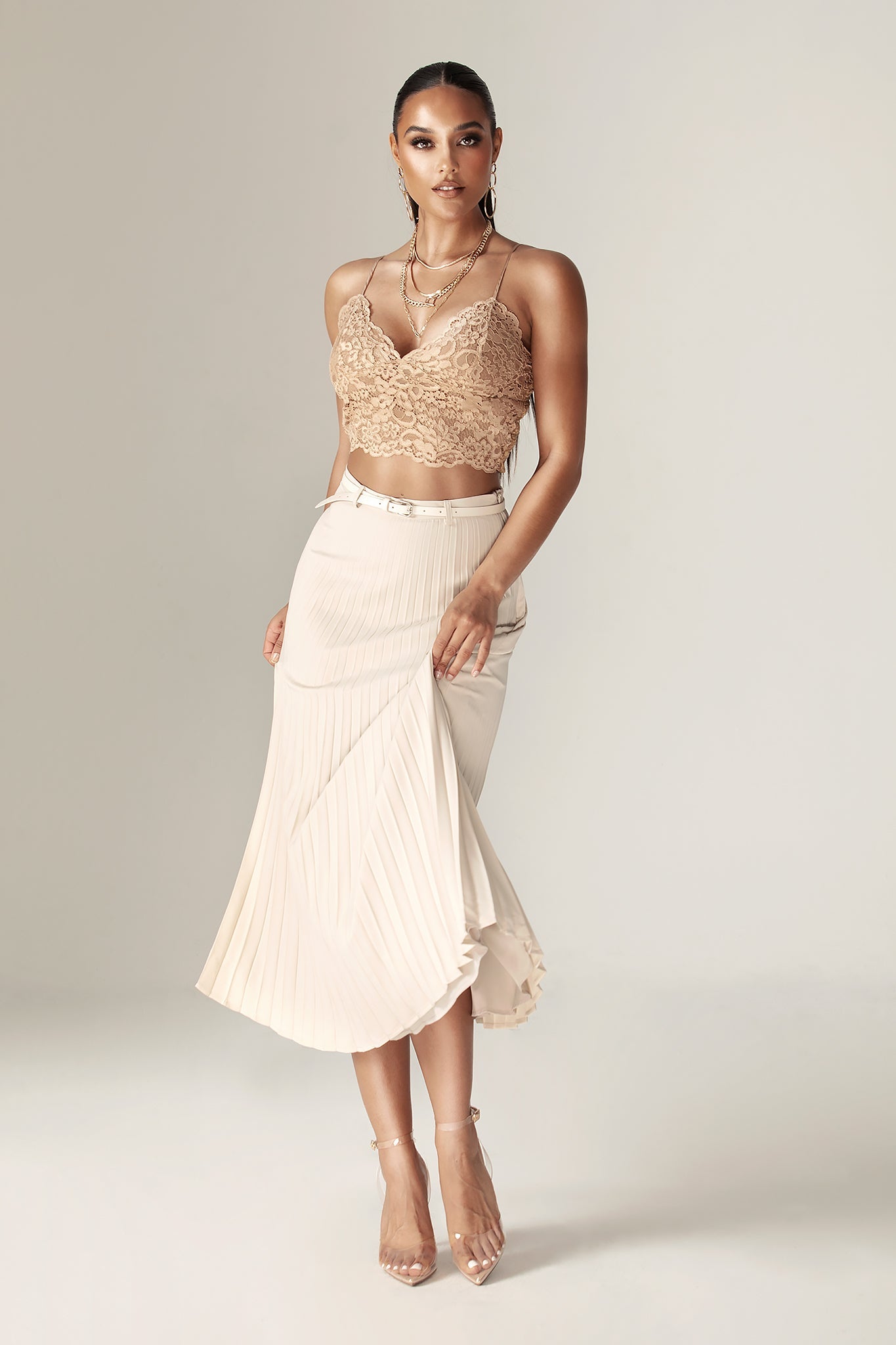 Camille Lace Straps Crop top (Nude)