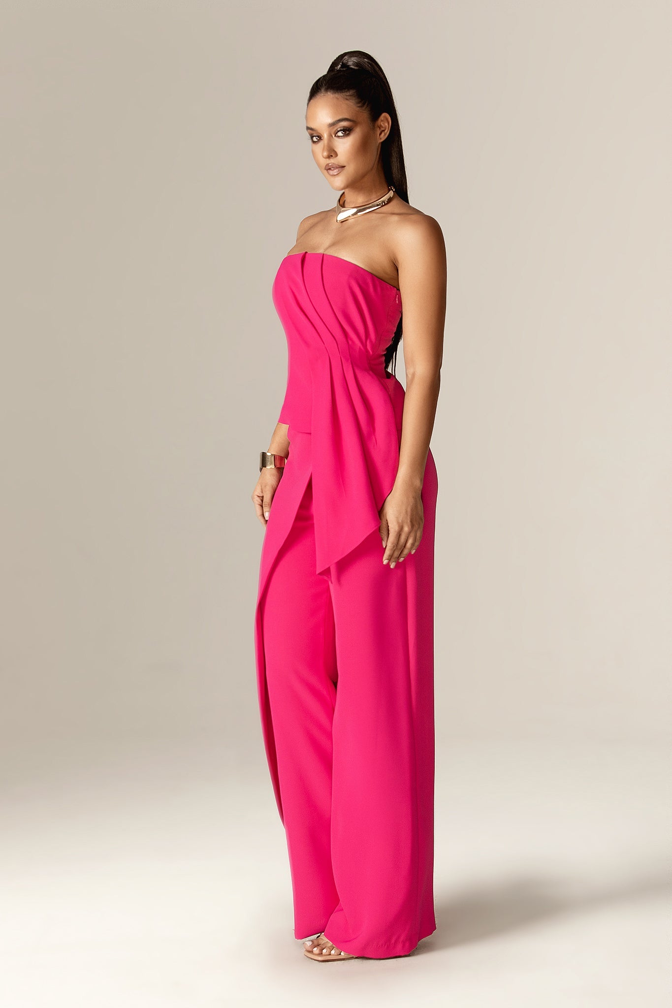 Atiya Strapless Draped Top (Fuchsia)