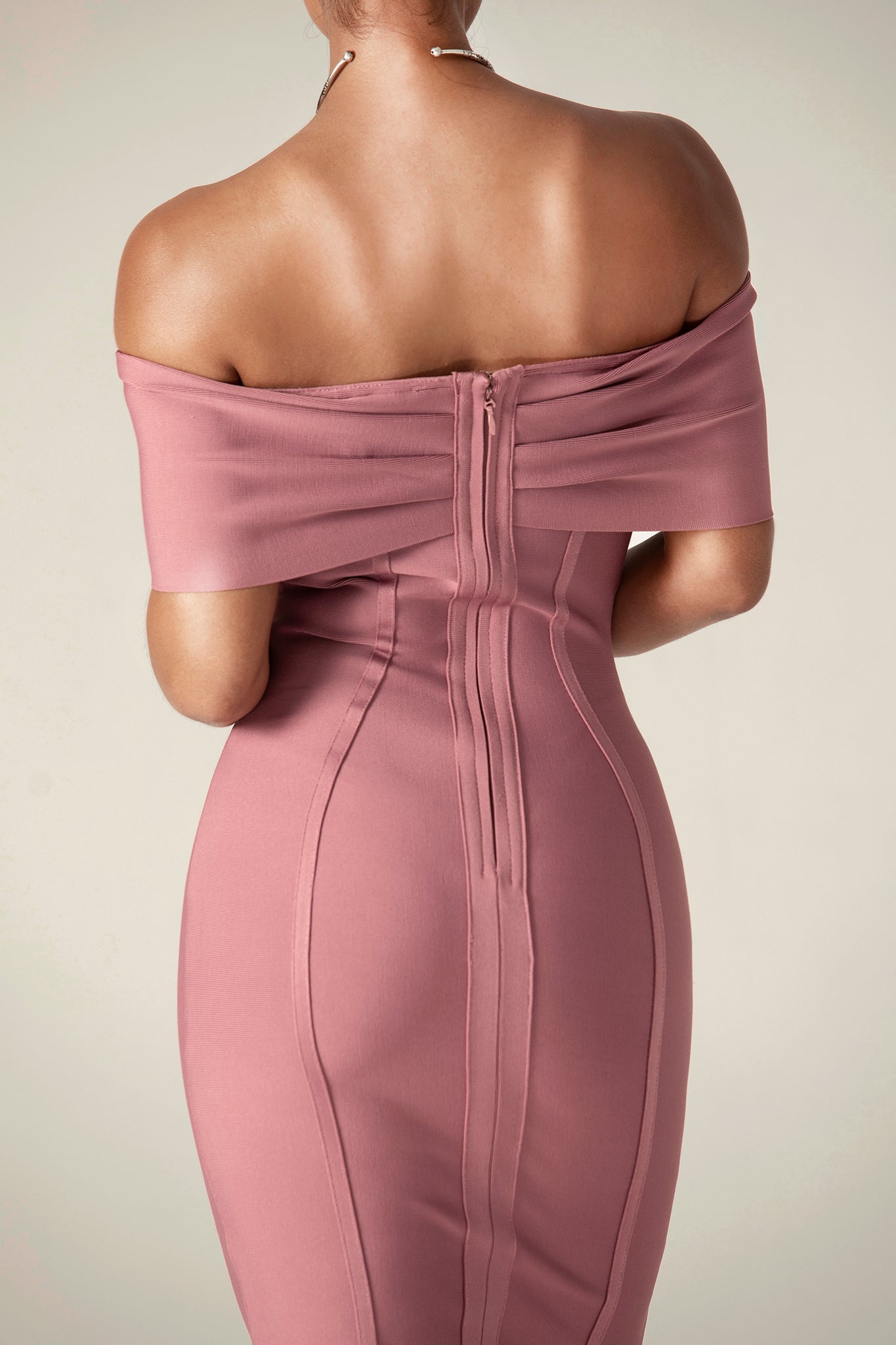 Miel Off Shoulder Bandage Dress (Thulian Pink)