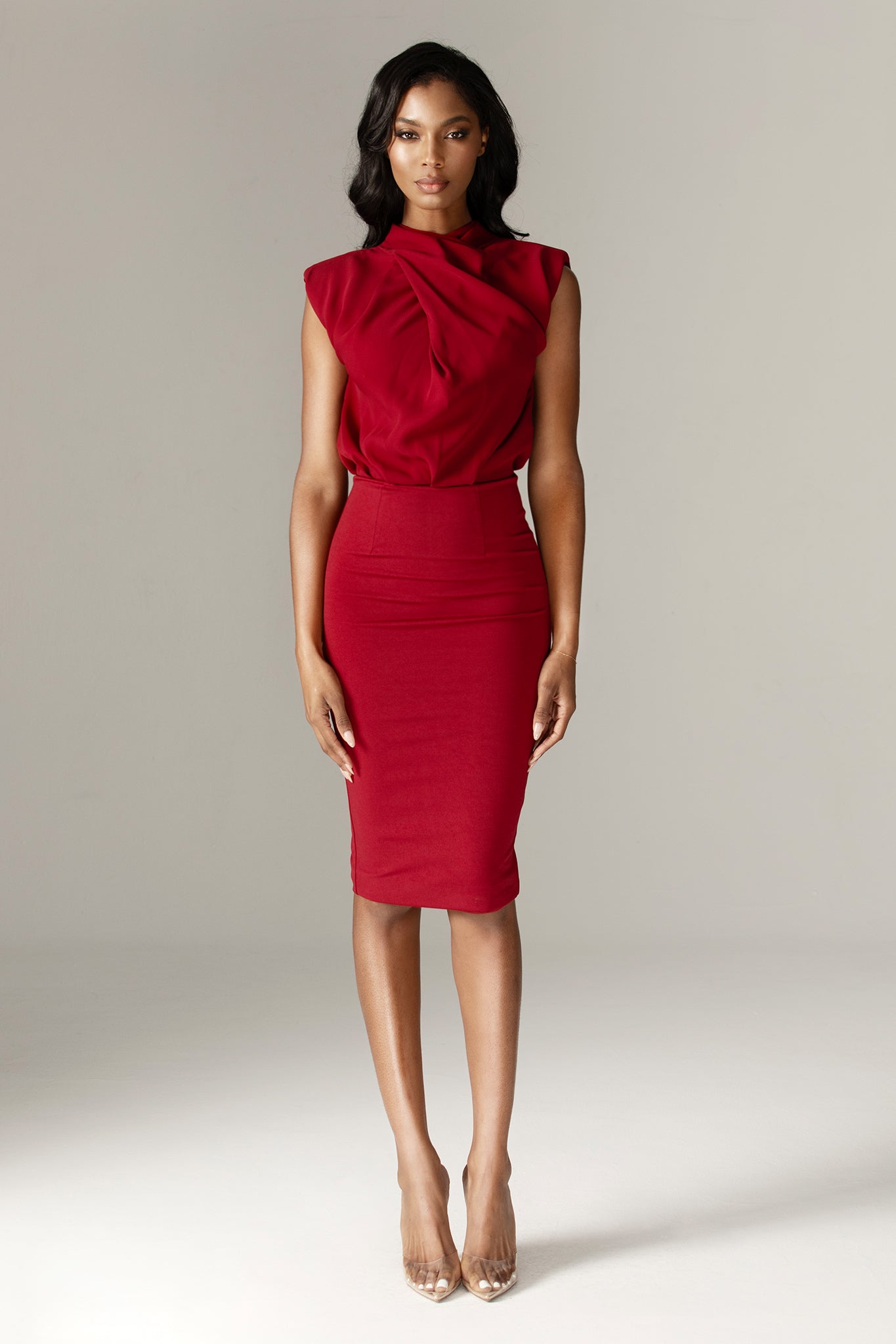Maxine Crepe Midi Dress (Maroon)