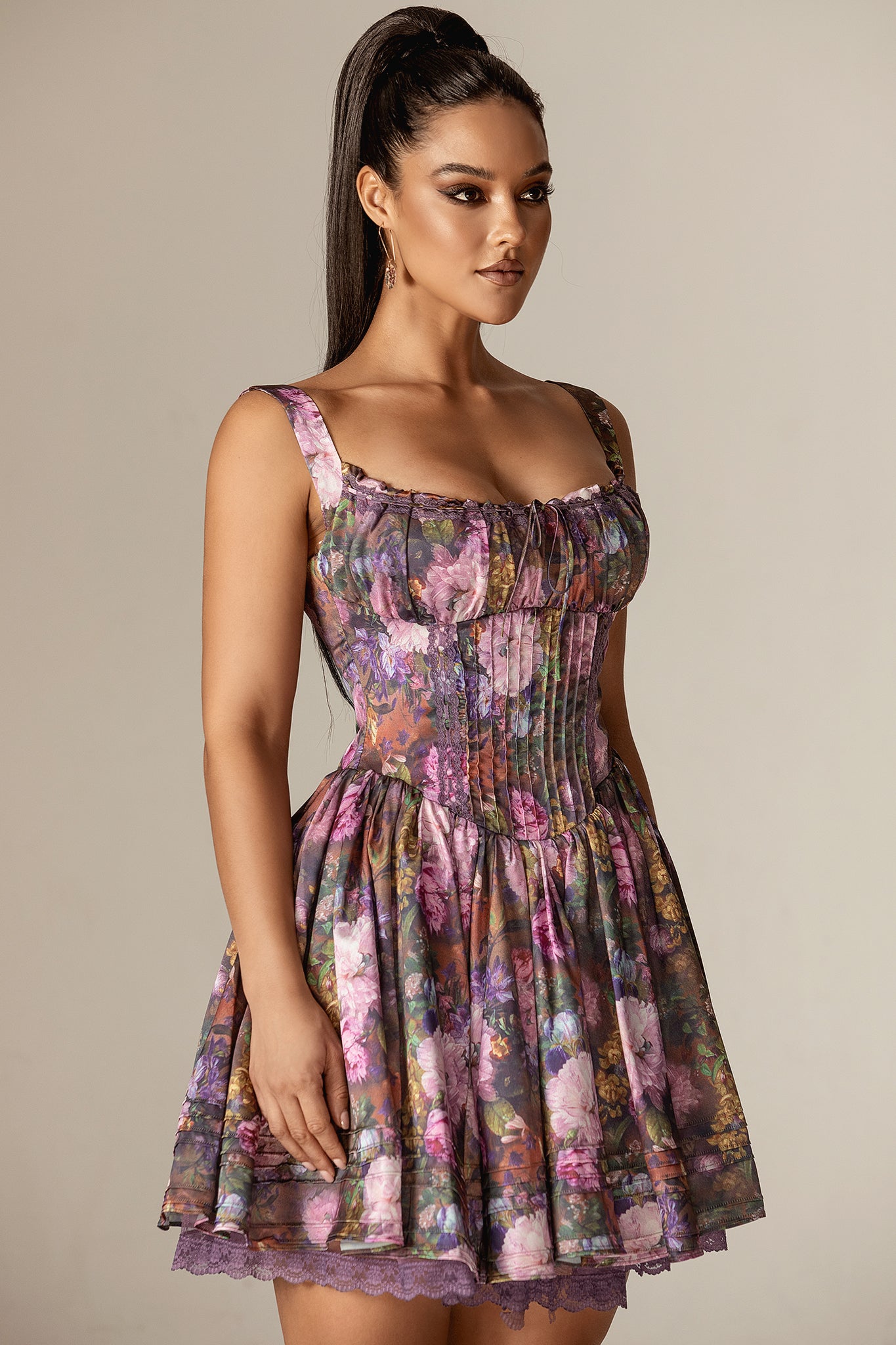 Meron Sweetheart Corset Mini Dress (Antique Rose)