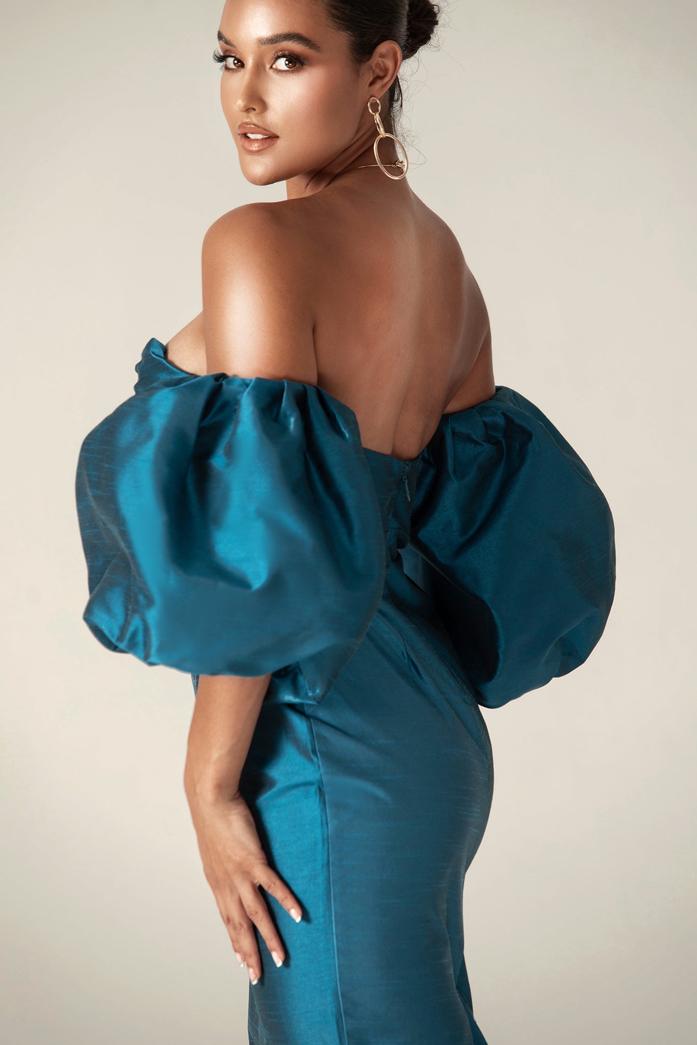 Tiffany Dupioni Puff Sleeve Maxi Dress (Royal Blue)