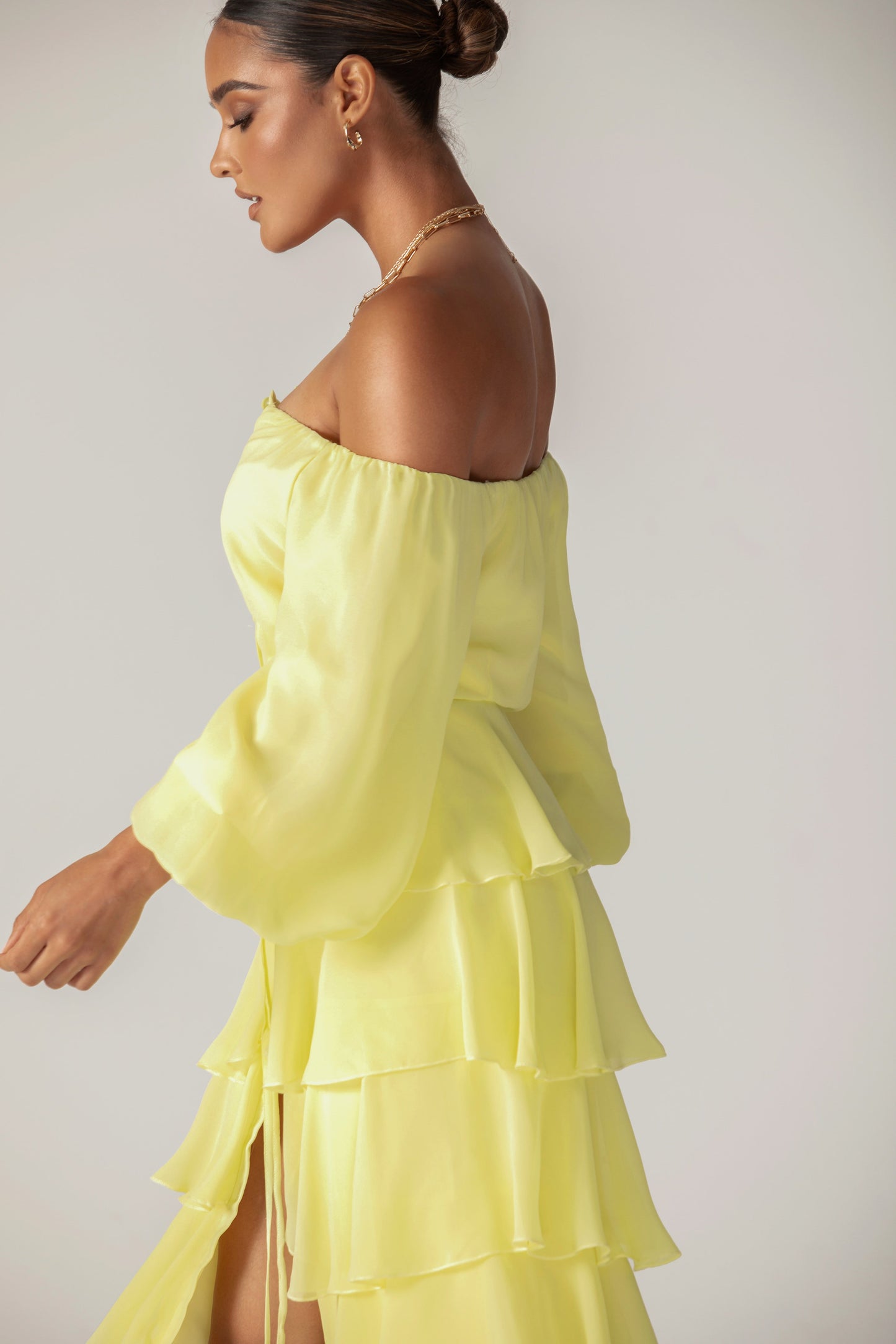 Dorra Floral Chiffon Dress (Yellow)