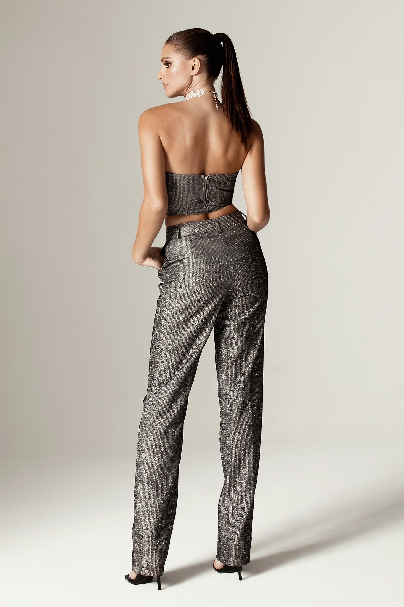 Donna Titanium Foiled Pants (Metallic Charcoal)