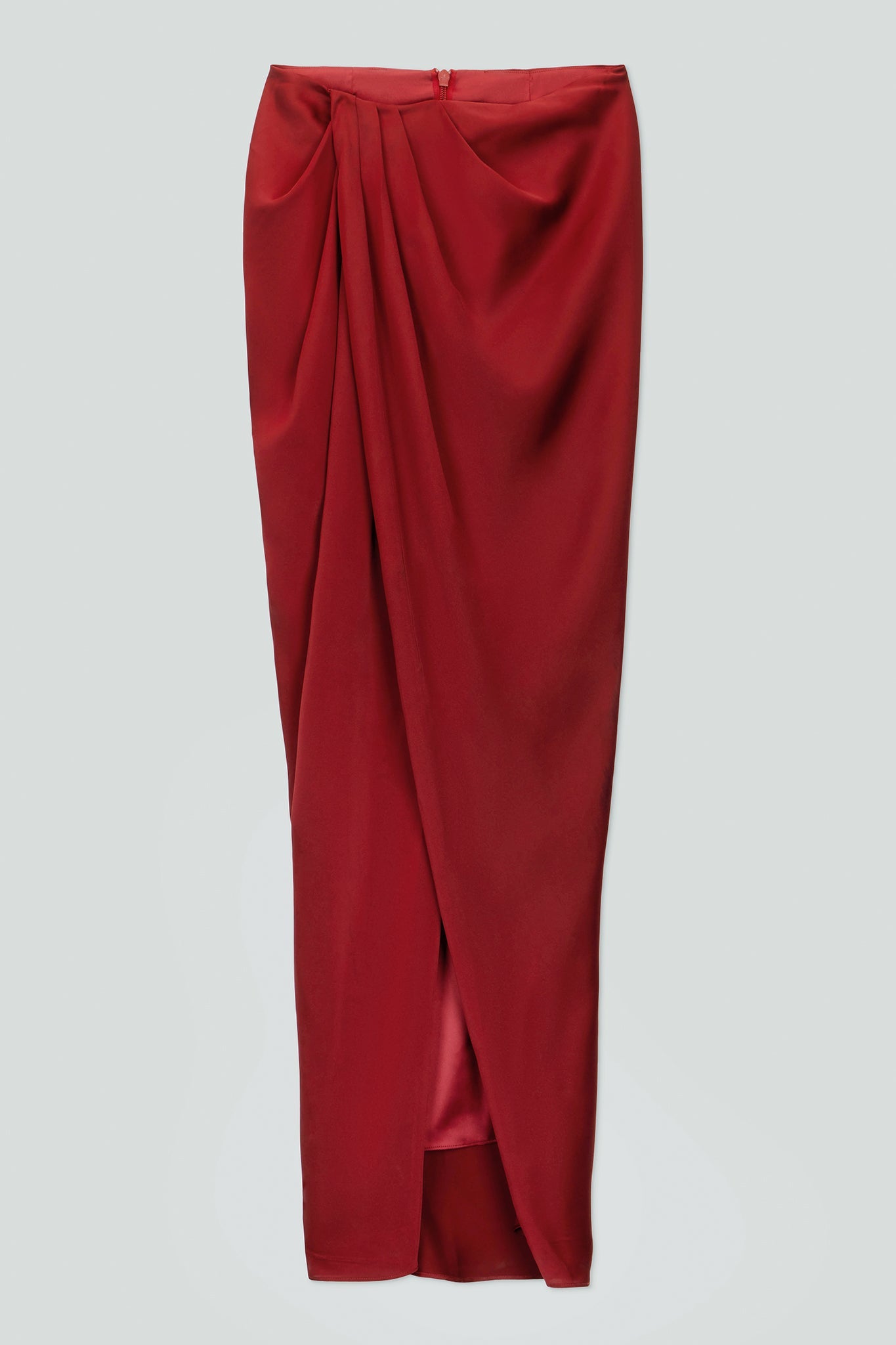 Yvette Satin Thigh Slit Skirt (Maroon)