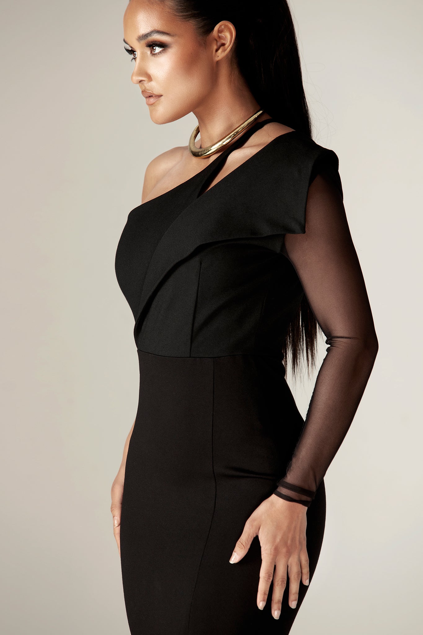 Abigail One Sleeve Maxi Dress (Black)